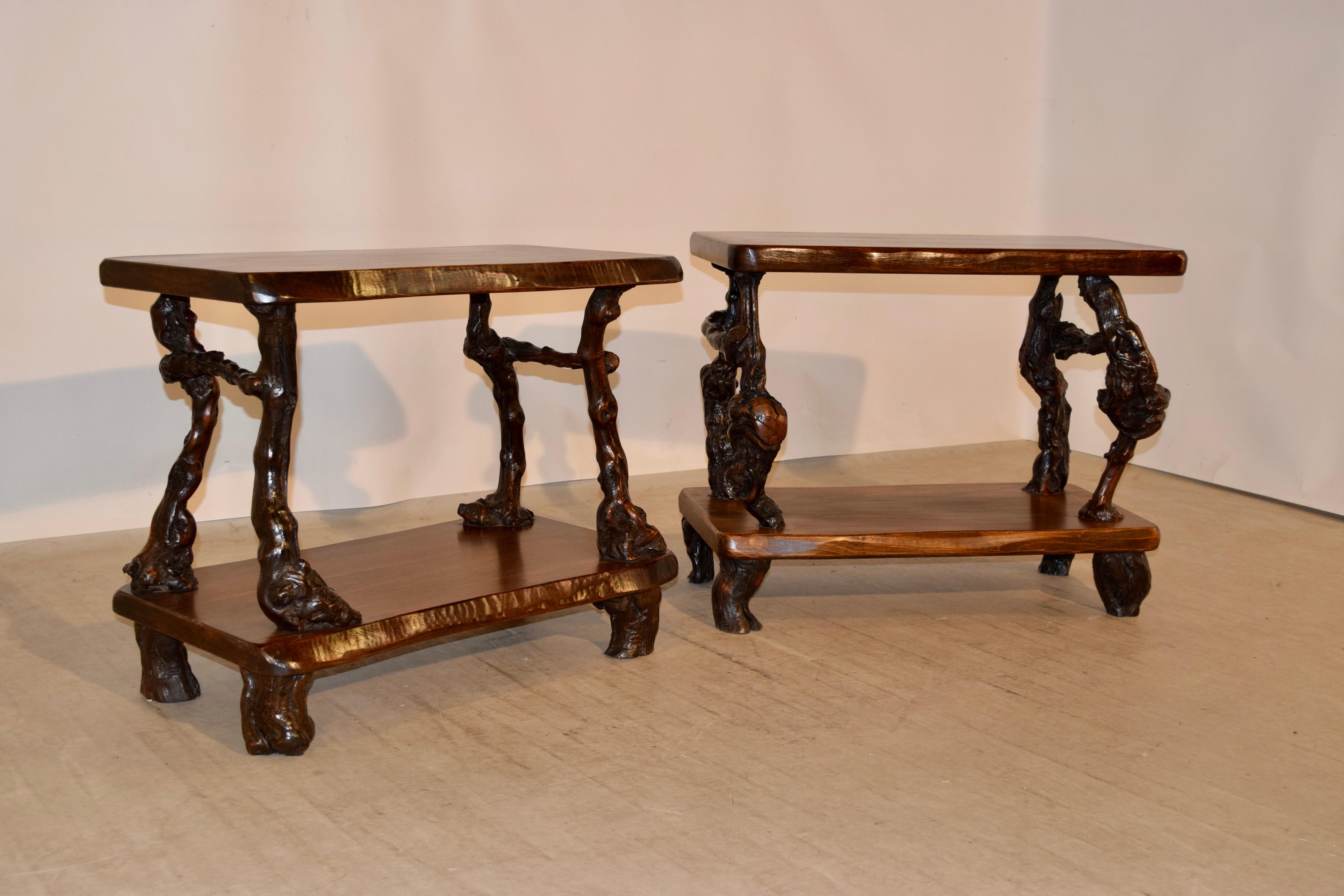 Rustic Pair of French Grapevine and Walnut Tables