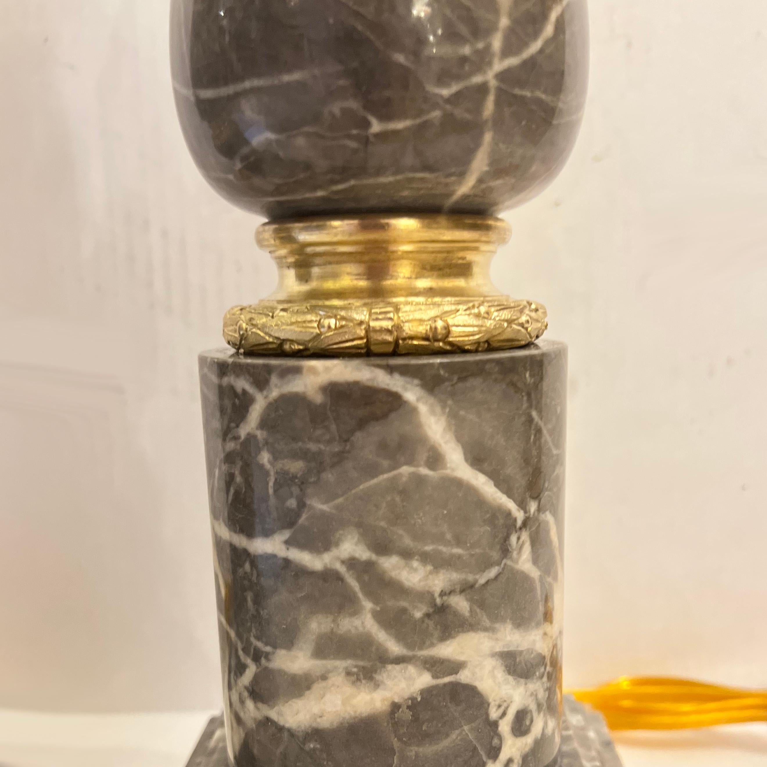 Early 20th Century Pair of French Gray Marble Lamps For Sale