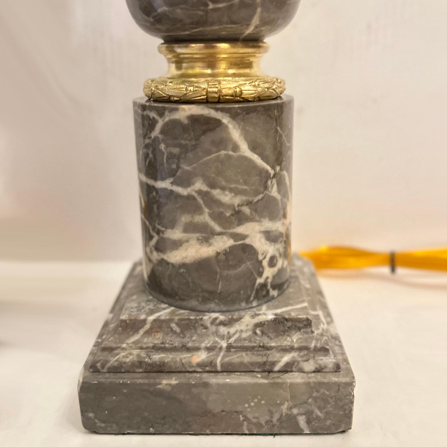Pair of French Gray Marble Lamps For Sale 1
