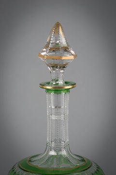 Pair of French Green-Flashed and Engraved Bottles and Stoppers, circa 1890