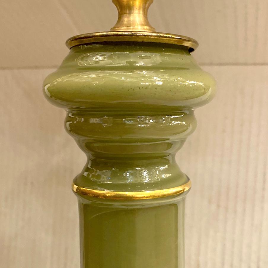 Gilt Pair of French Green Glass Lamps
