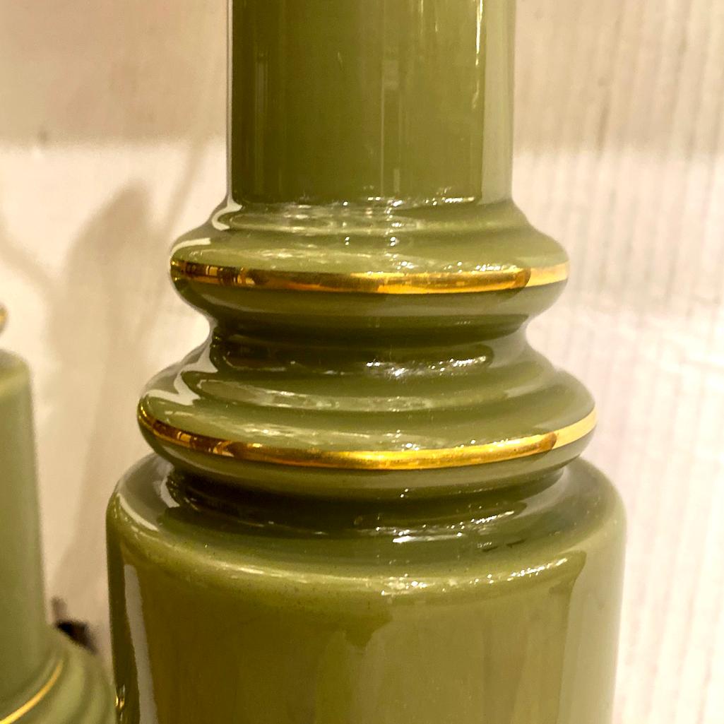 Pair of French Green Glass Lamps In Good Condition In New York, NY