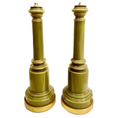 Pair of French Green Glass Lamps