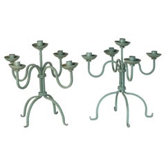 Pair of French Green Iron Candelabras