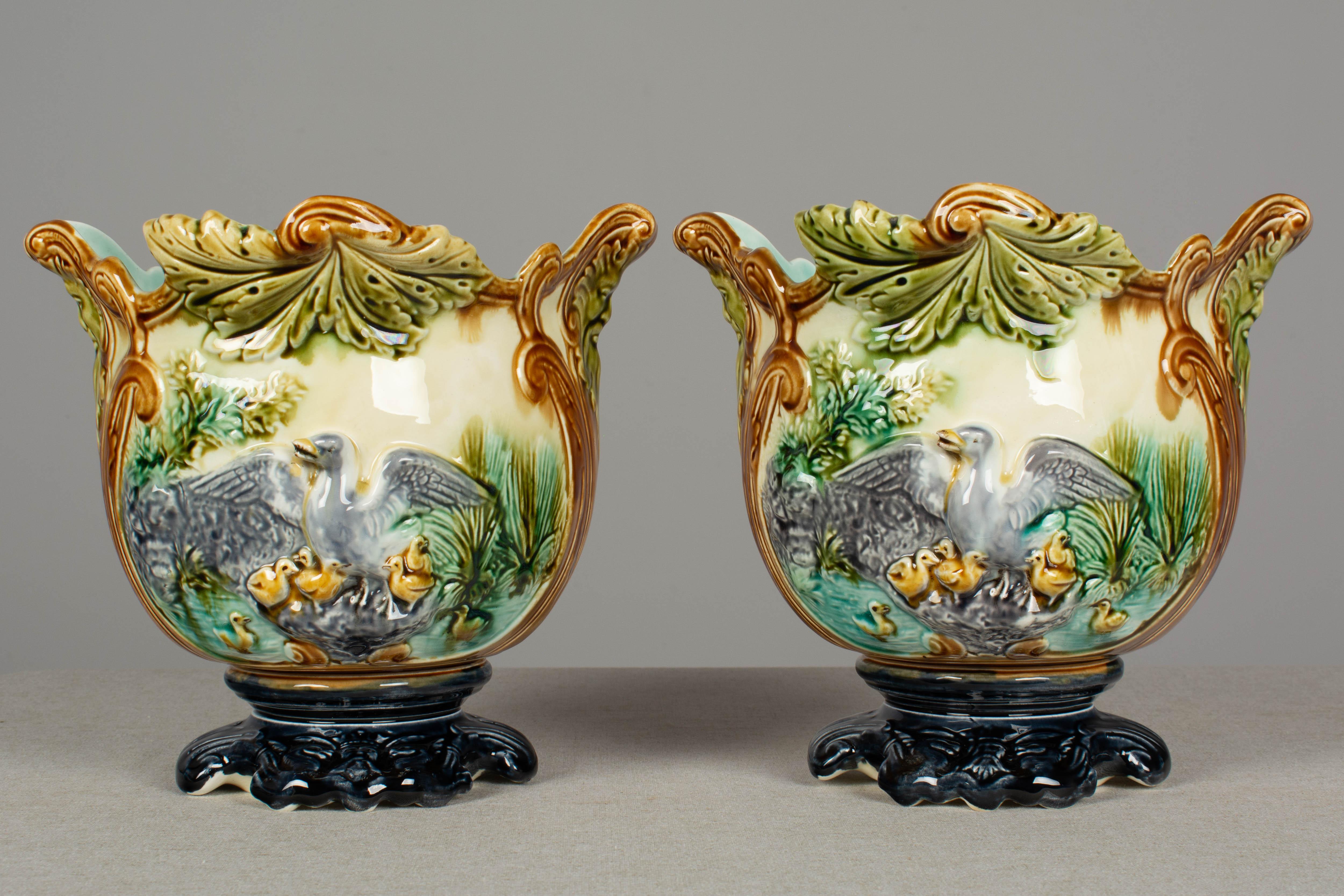 Pair of French Green Majolica Cache Pots 4