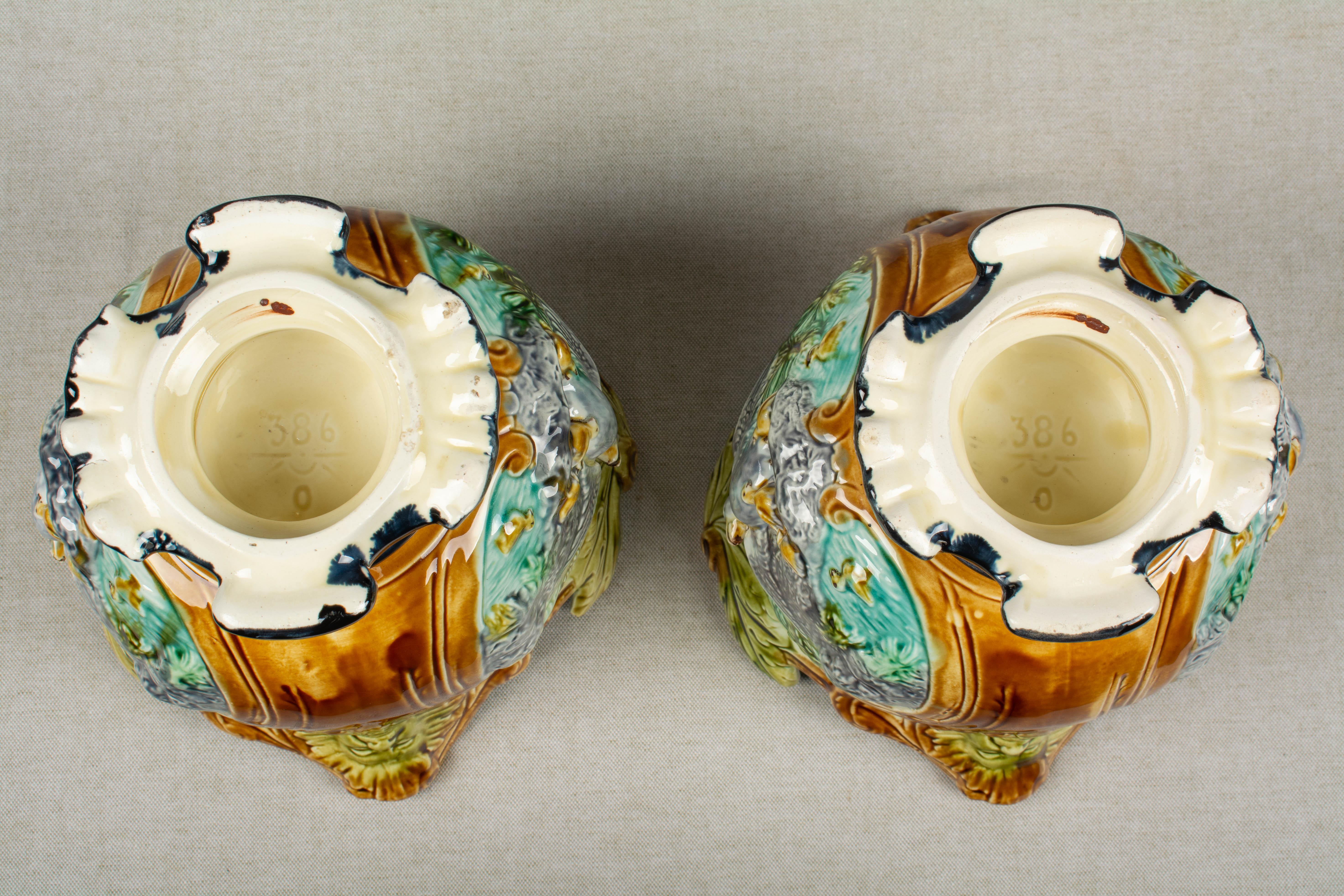 Pair of French Green Majolica Cache Pots 5