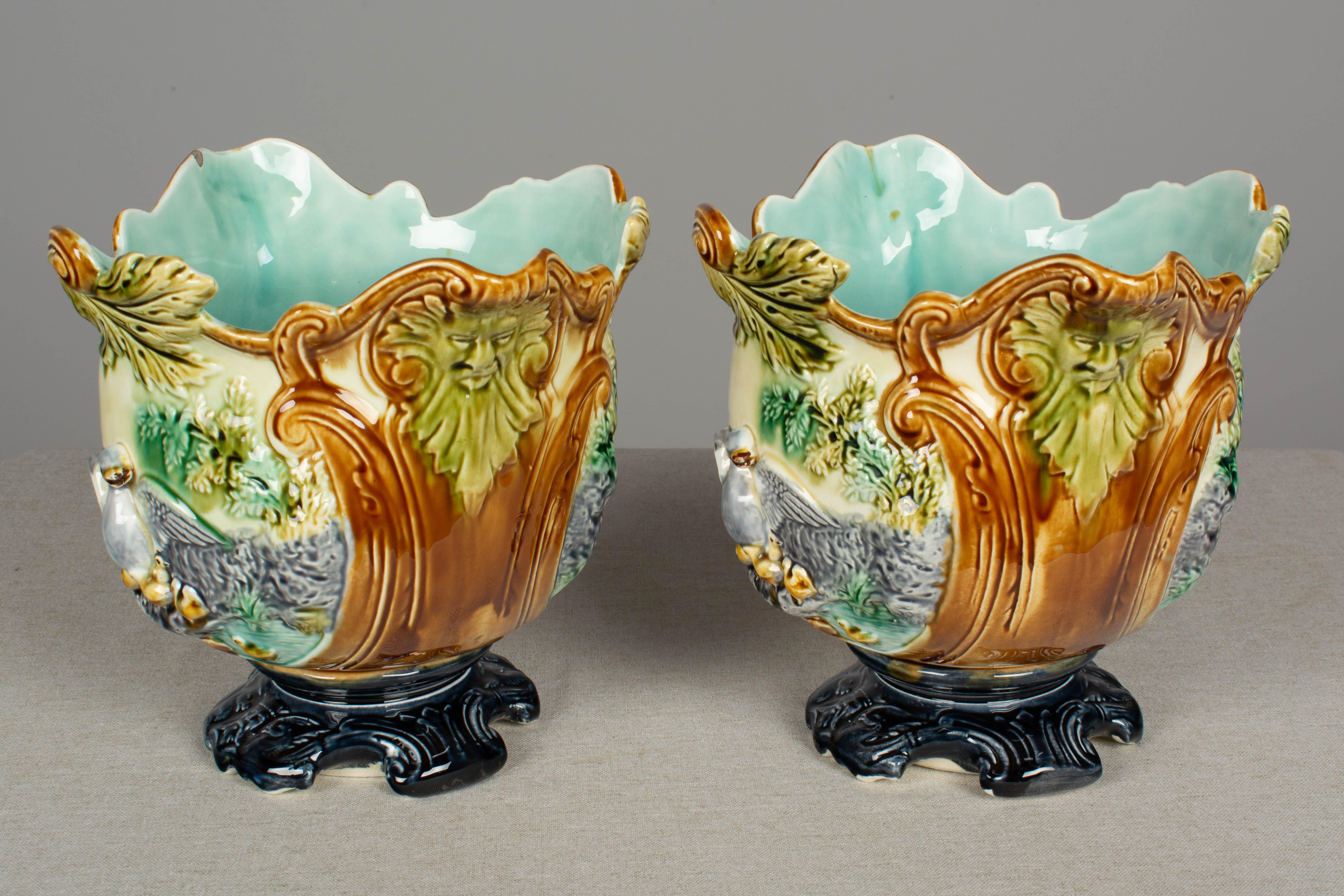 Pair of French Green Majolica Cache Pots 2