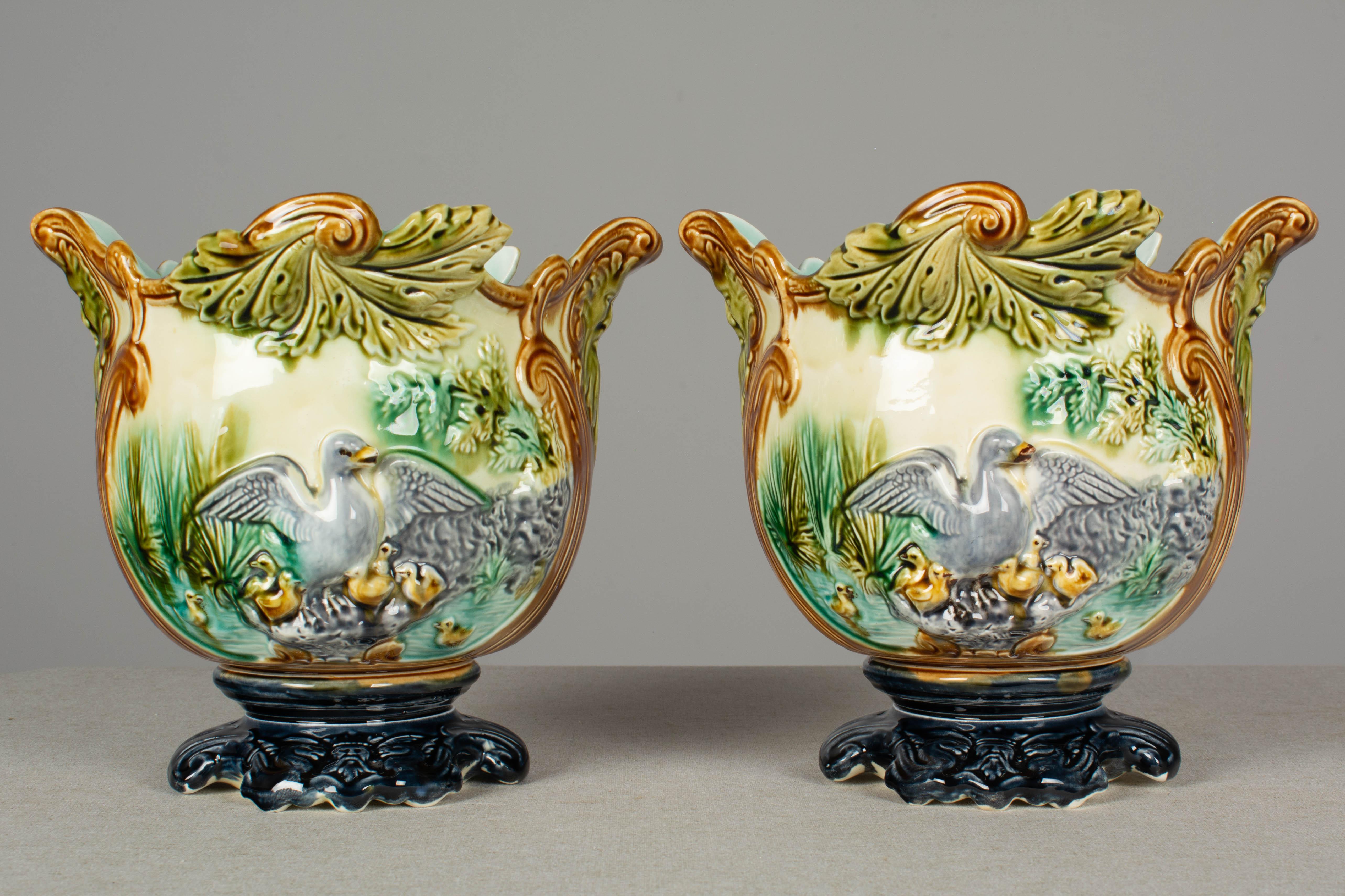 Pair of French Green Majolica Cache Pots 3