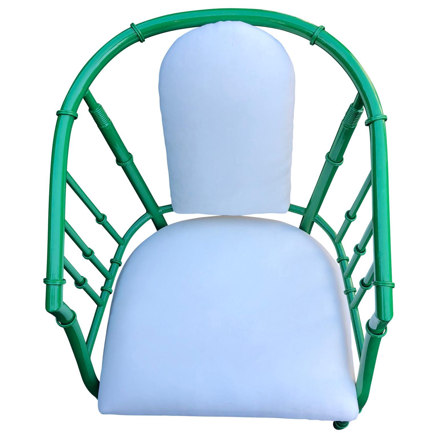 Paar französische Sessel aus grünem Kunstbambus und Metall, Mid-Century Modern im Angebot 10