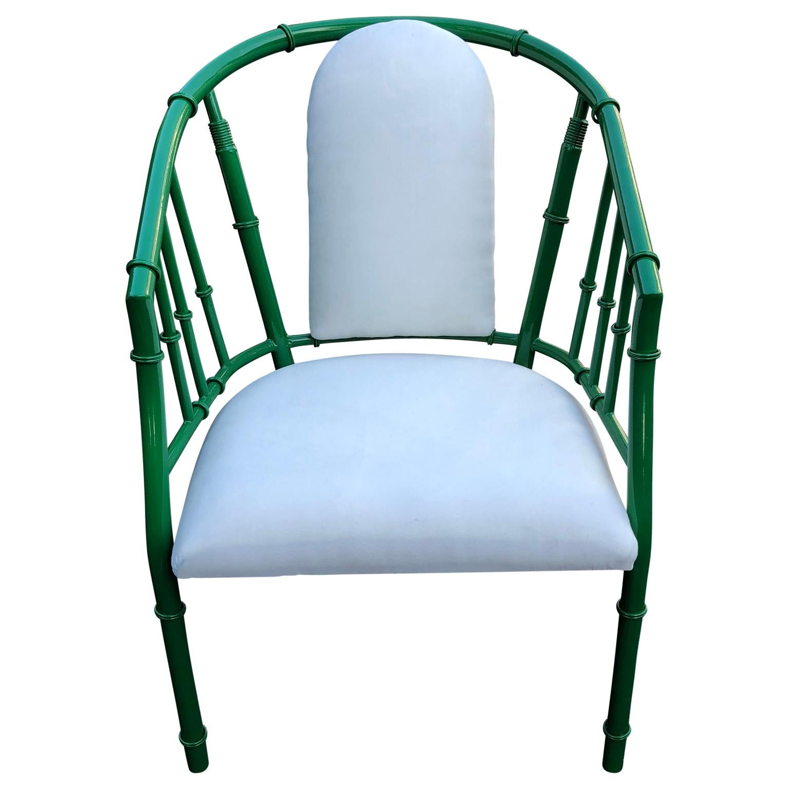 20th Century Pair Of French Green Mid-Century Modern Faux Bamboo Metal Armchairs For Sale