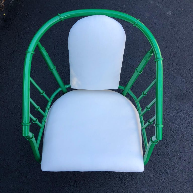 Pair Of French Green MidCentury Modern Faux Bamboo Metal Armchairs For