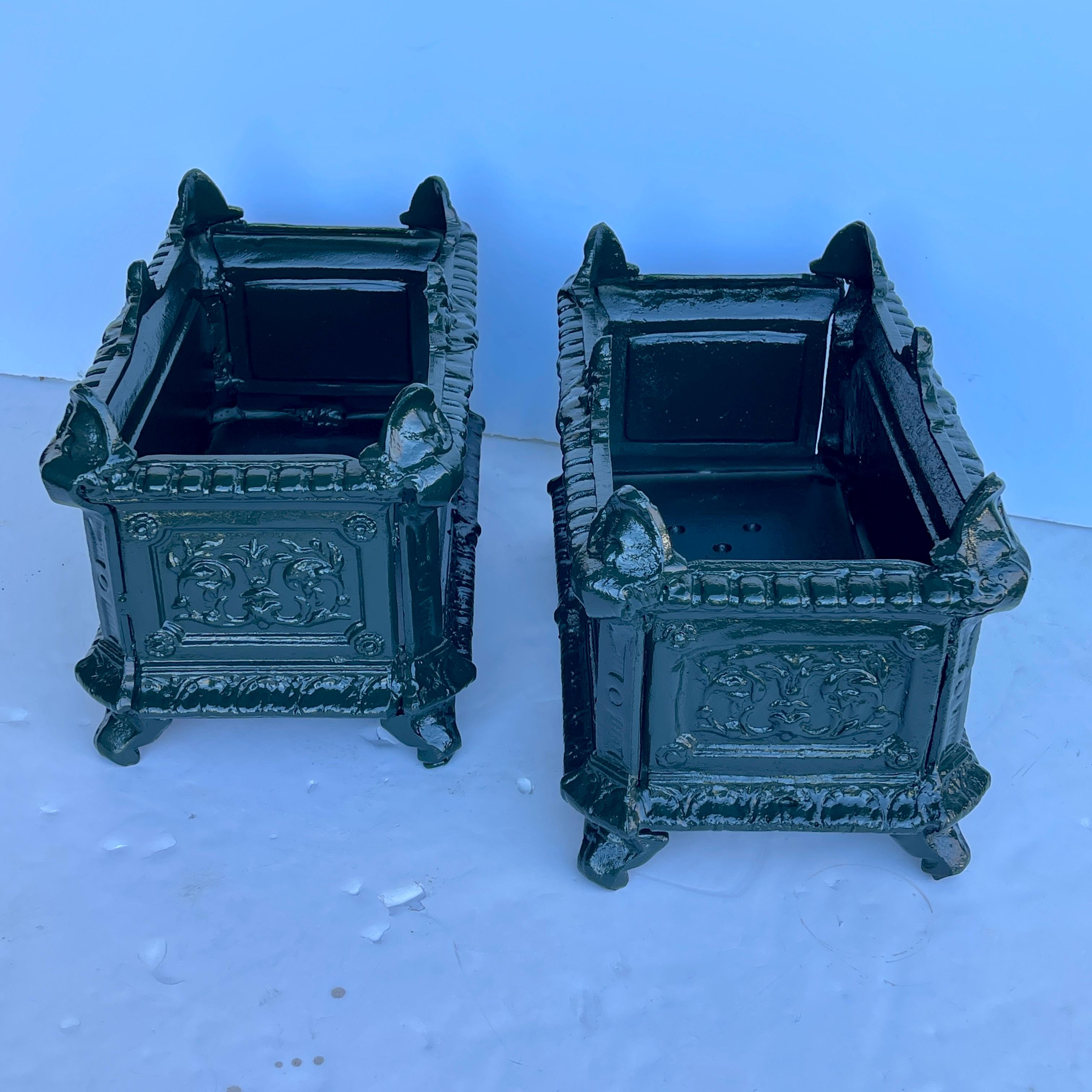 Pair of French Green Painted Jardinières Planters Urns 2