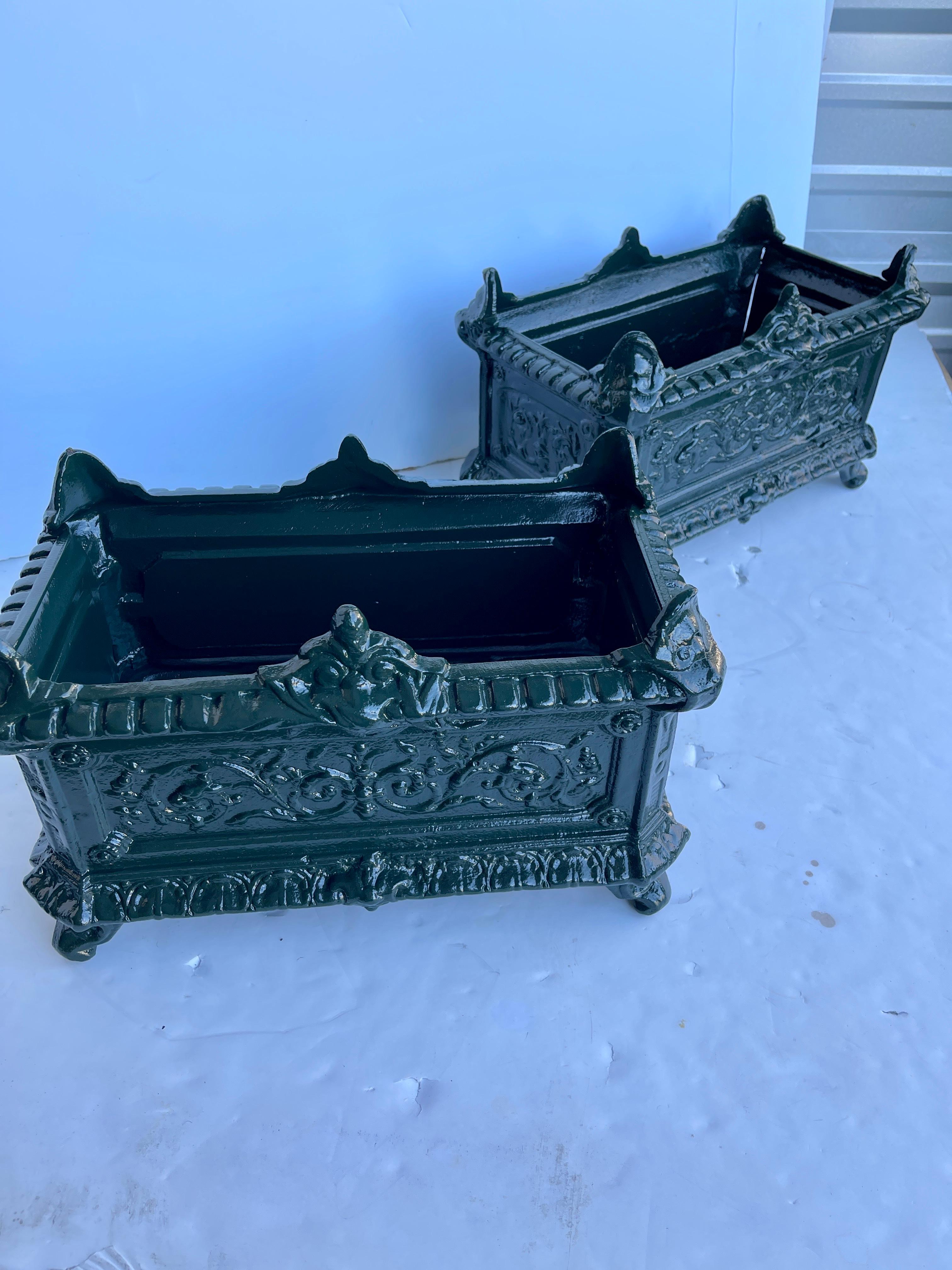 Pair of French Green Painted Jardinières Planters Urns 6