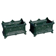Pair of French Green Painted Jardinières Planters Urns