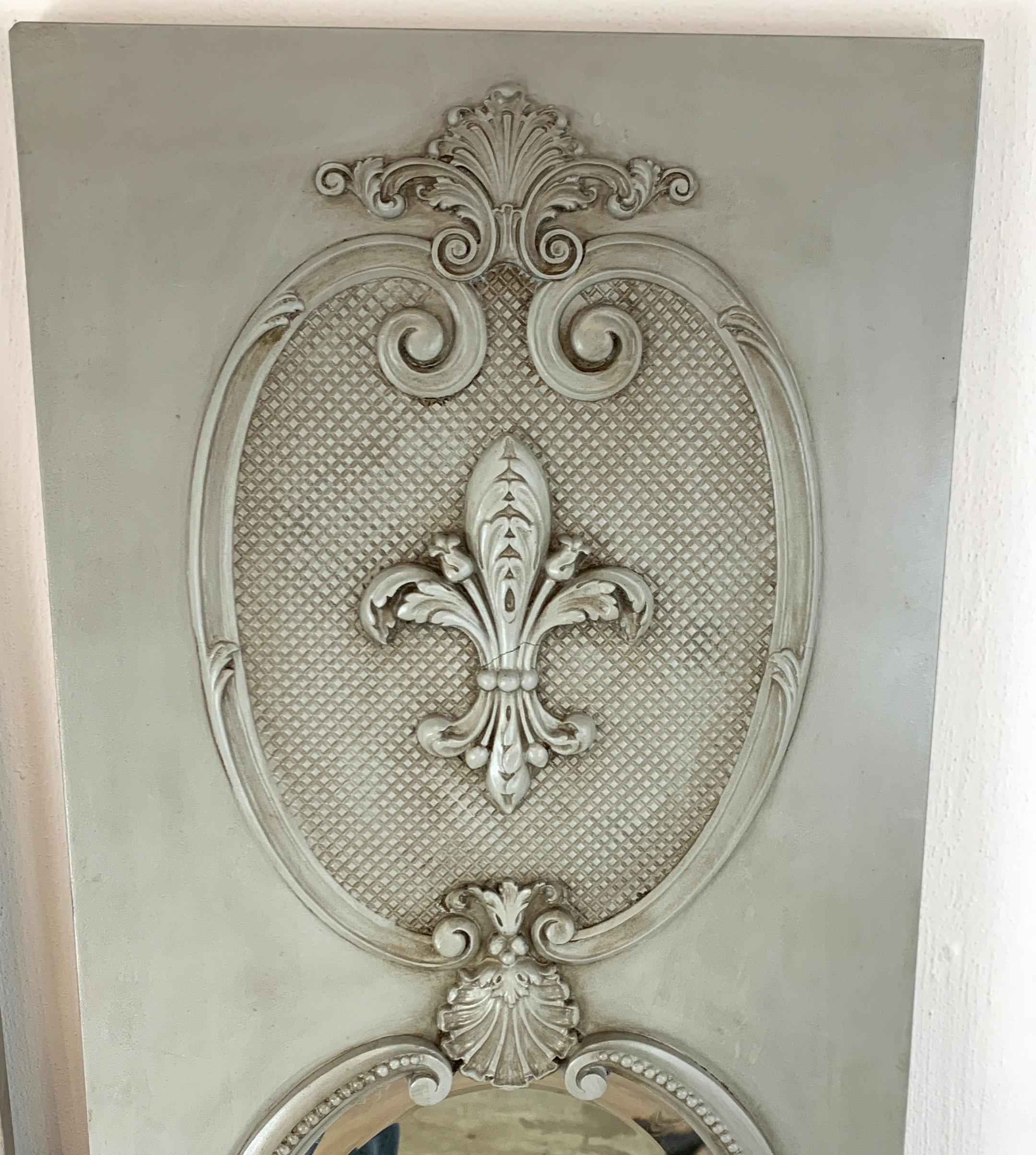 Pair of French Grey Panted Trumeau Mirrors For Sale 1