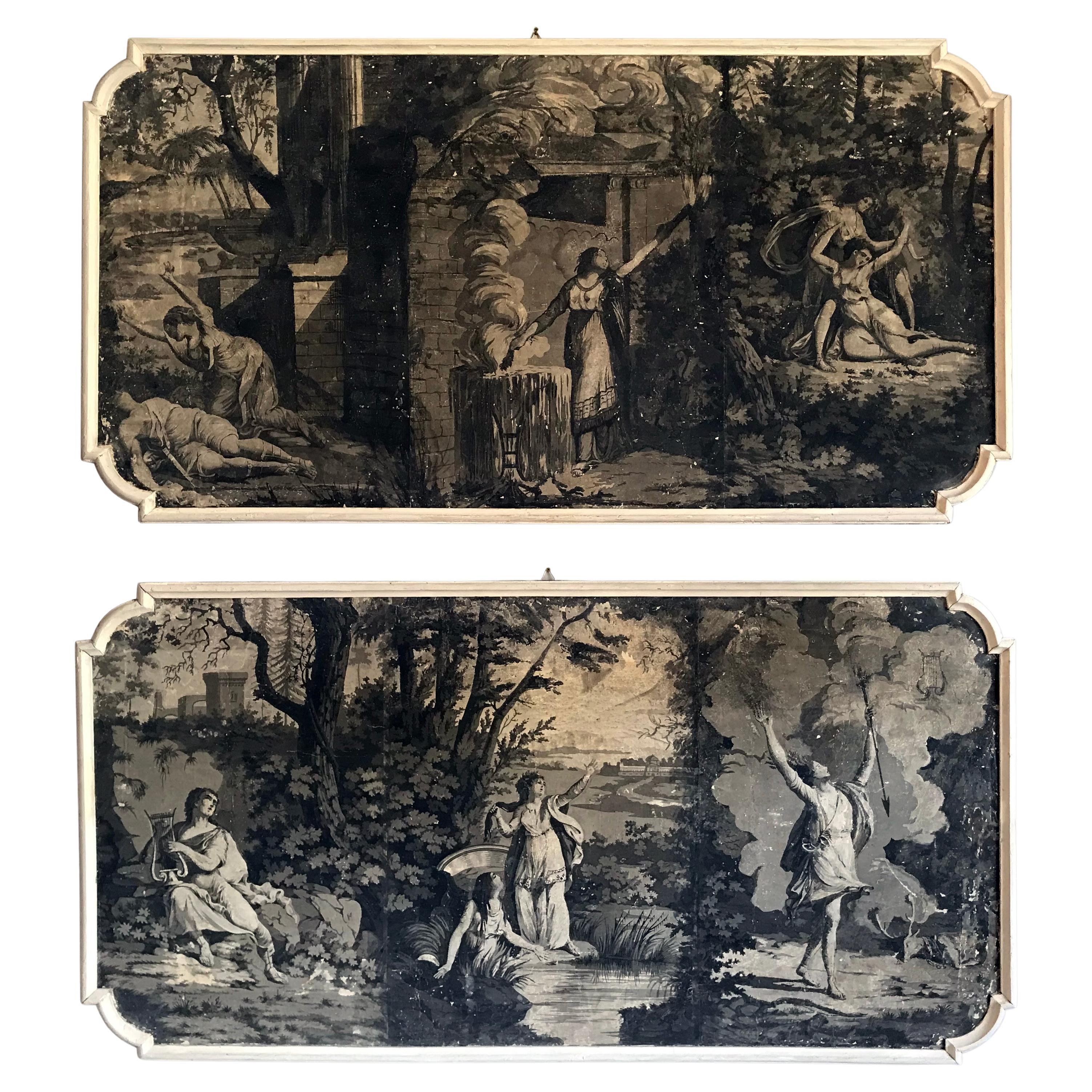 Paire de panneaux peints en grisaille française