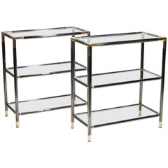 Pair of French Gunmetal and Brass Three-Tiered Shelves, 1970s