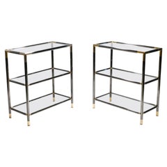 Pair of French Gunmetal and Brass Three-Tiered Shelves, 1970s