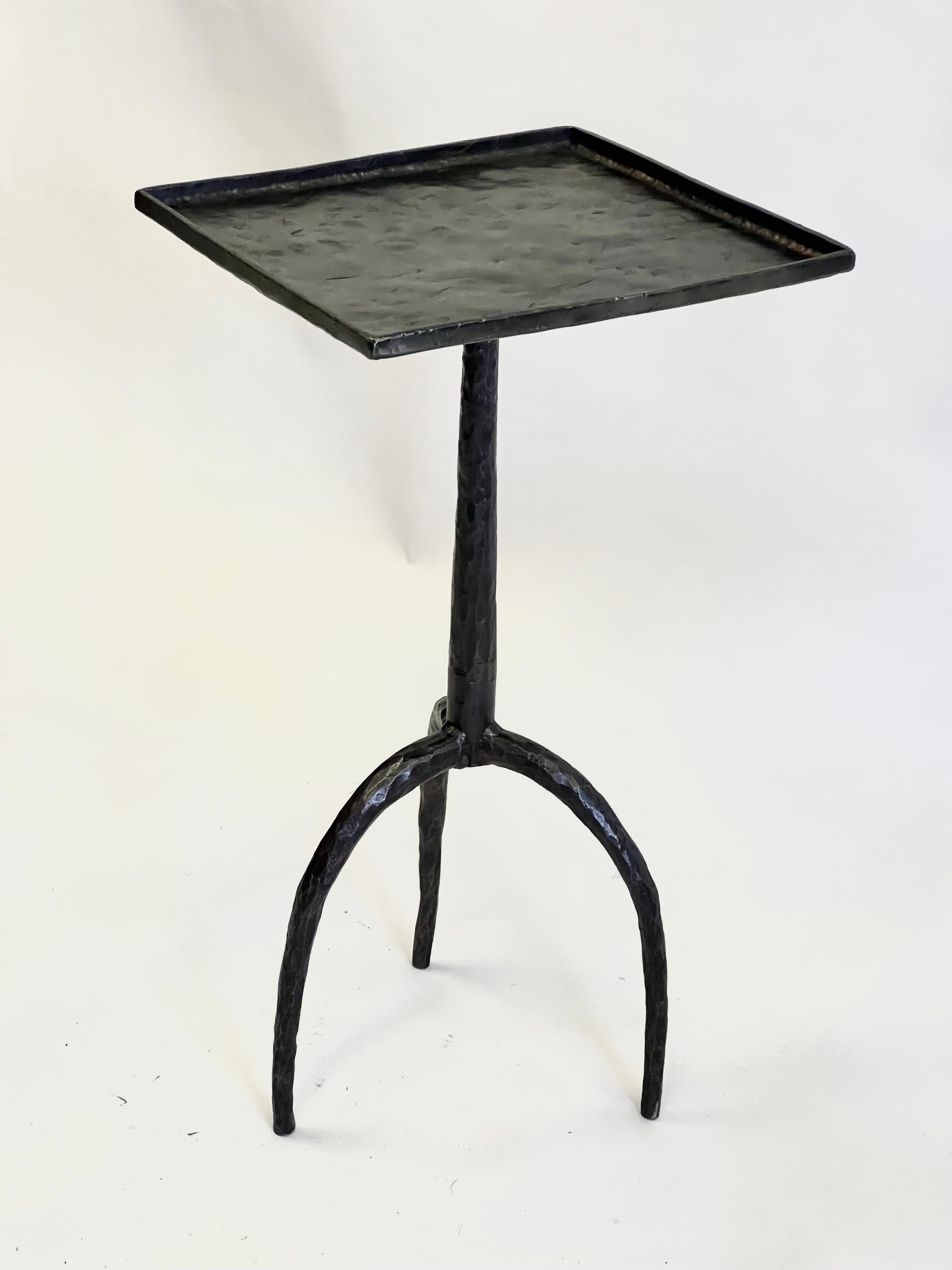 Pair of French Hammered Wrought Iron Side Tables in style of Diego Giacometti For Sale 1