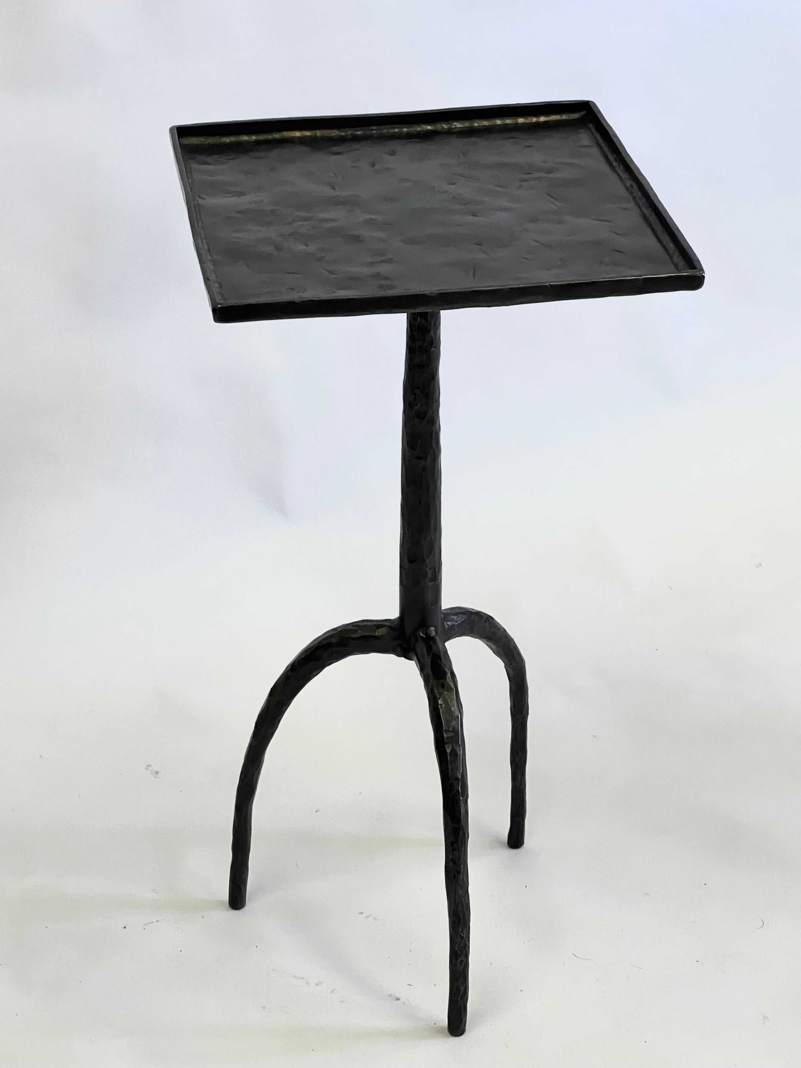 Pair of French Hammered Wrought Iron Side Tables in style of Diego Giacometti For Sale 2