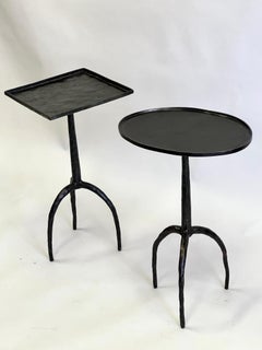 Pair of French Hammered Wrought Iron Side Tables in style of Diego Giacometti
