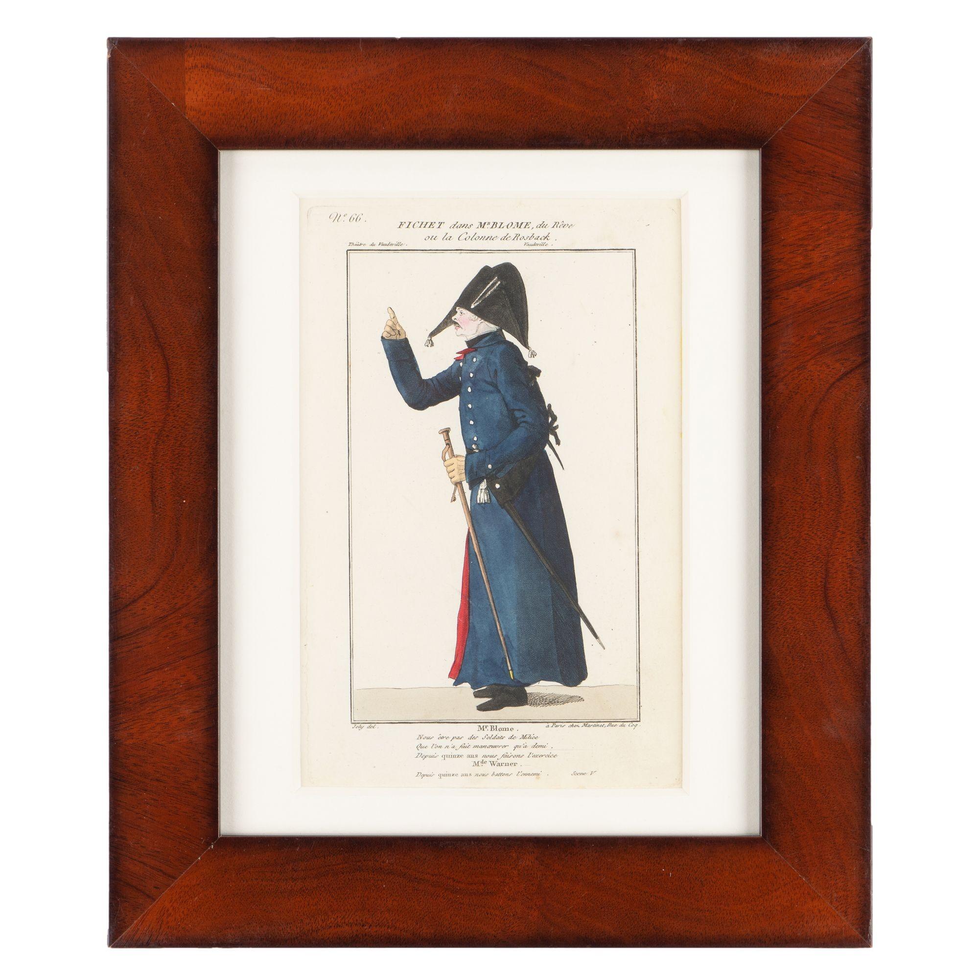 Pair of French hand colored theatrical engravings, c. 1800 For Sale 3