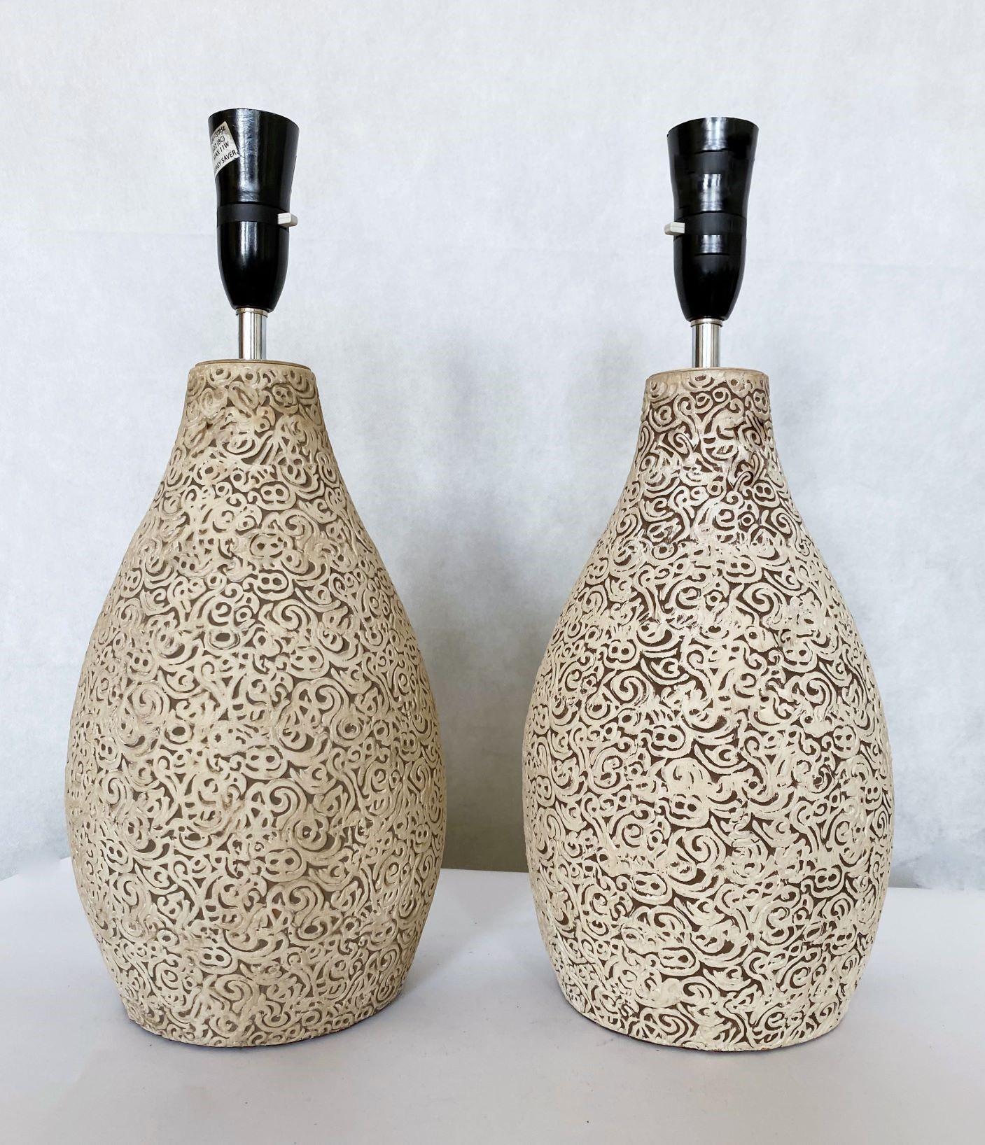 Pair of French Hand-Crafted Ceramic Table Lamps, 1960s For Sale 1