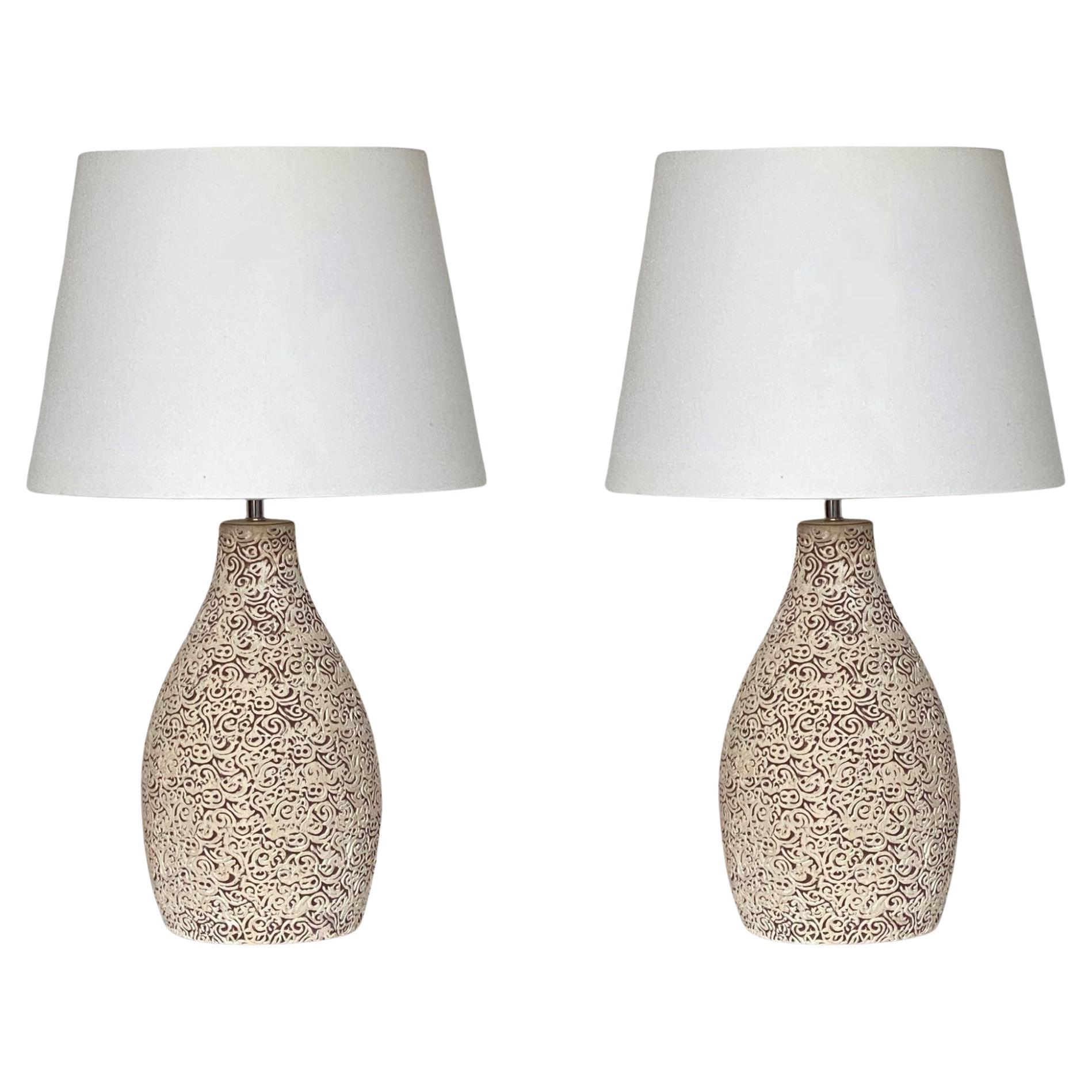Pair of French Hand-Crafted Ceramic Table Lamps, 1960s