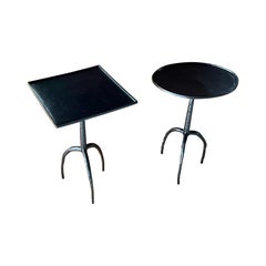 Pair of French Hand Hammered Wrought Iron Side Tables in the style of Giacometti