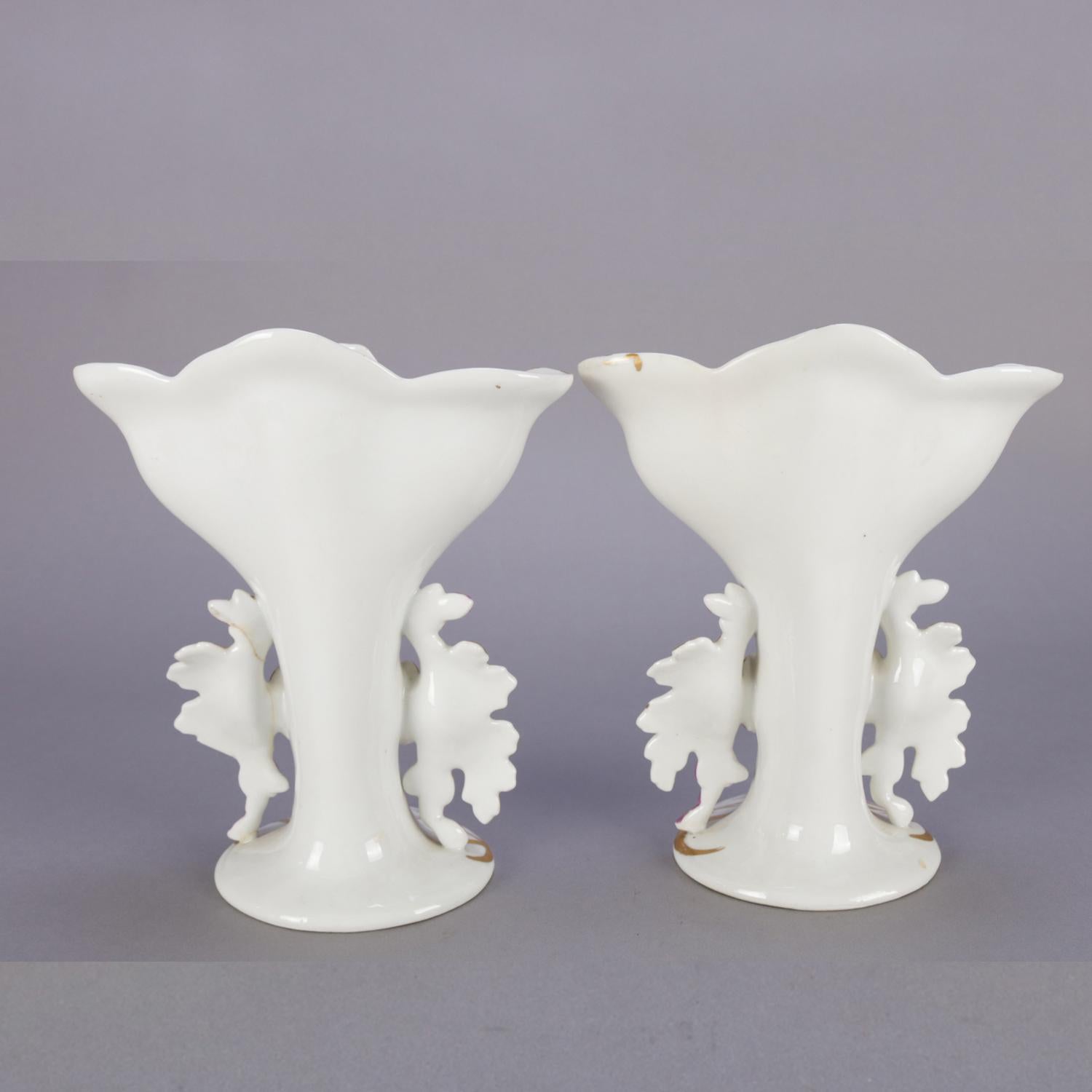 Pair of French Hand Painted and Gilt Porcelain Old Paris Spill Vases, circa 1880 In Good Condition In Big Flats, NY