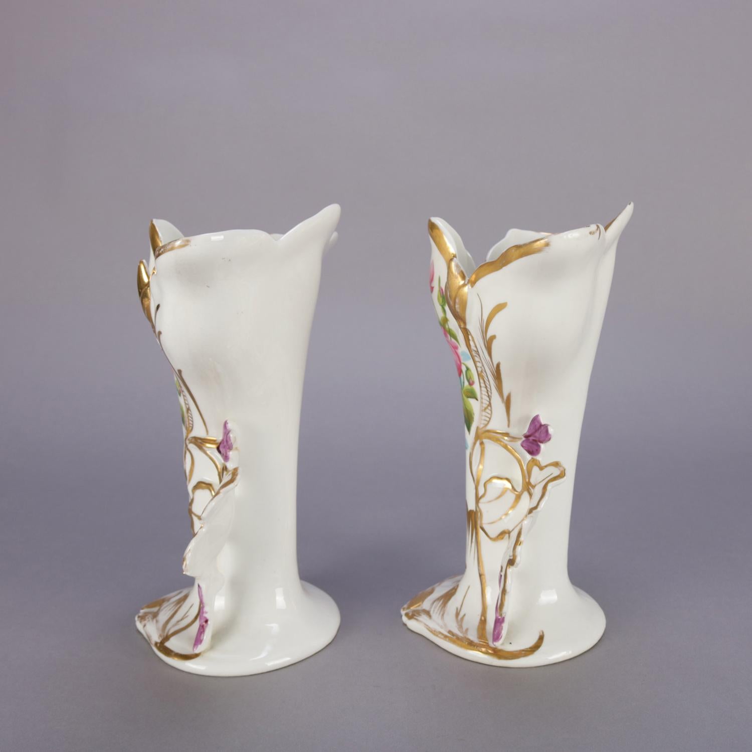 19th Century Pair of French Hand Painted and Gilt Porcelain Old Paris Spill Vases, circa 1880