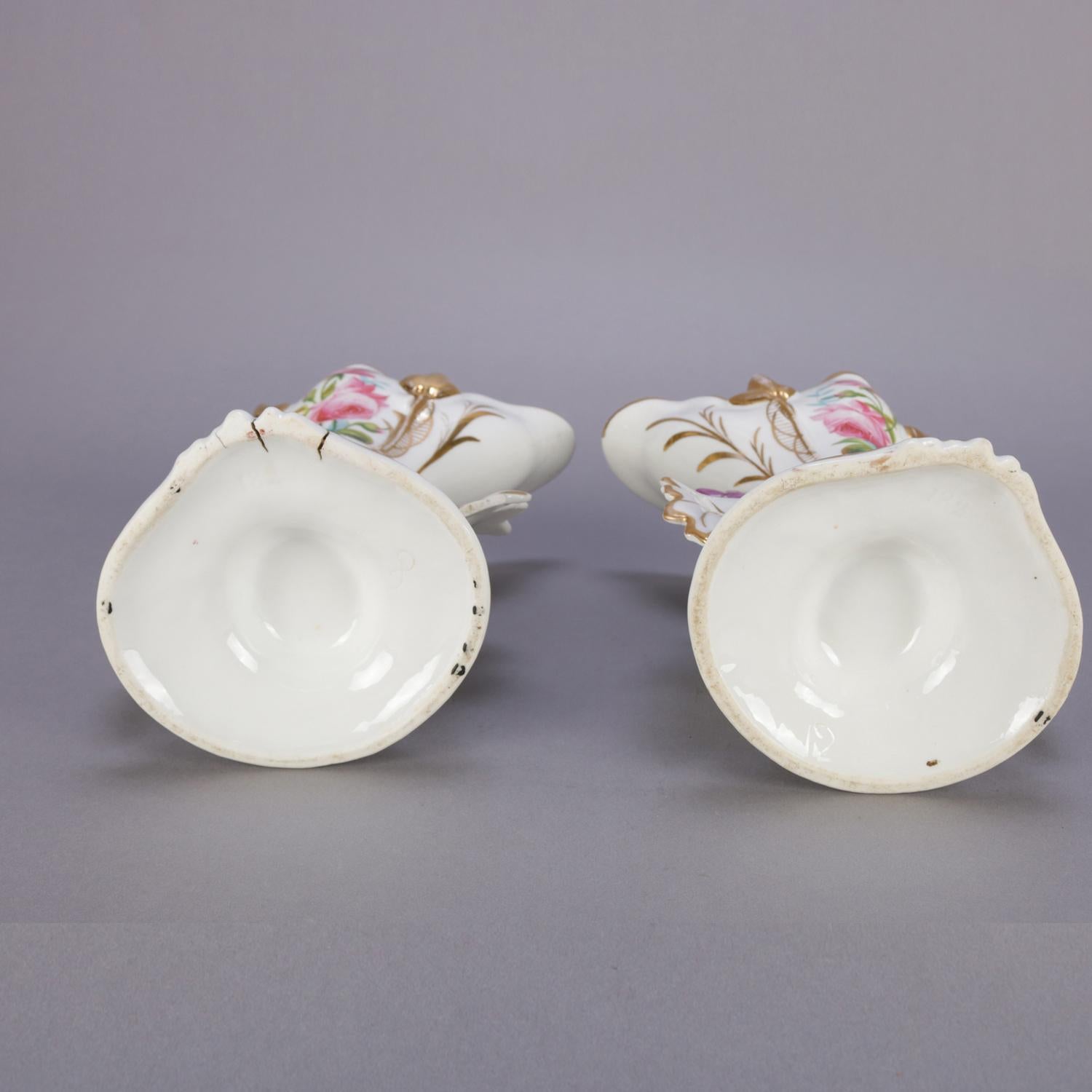 Pair of French Hand Painted and Gilt Porcelain Old Paris Spill Vases, circa 1880 1