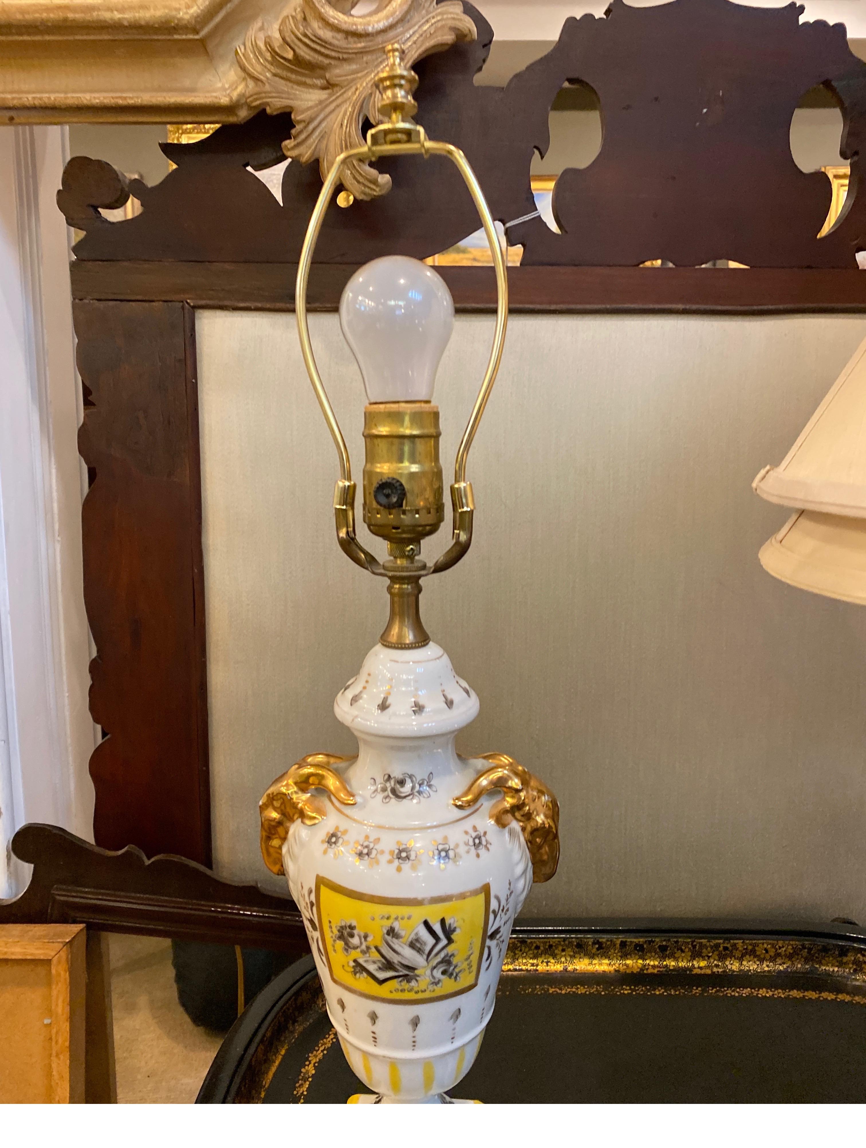 Pair of French Hand Painted Porcelain Lamps In Good Condition In Lambertville, NJ