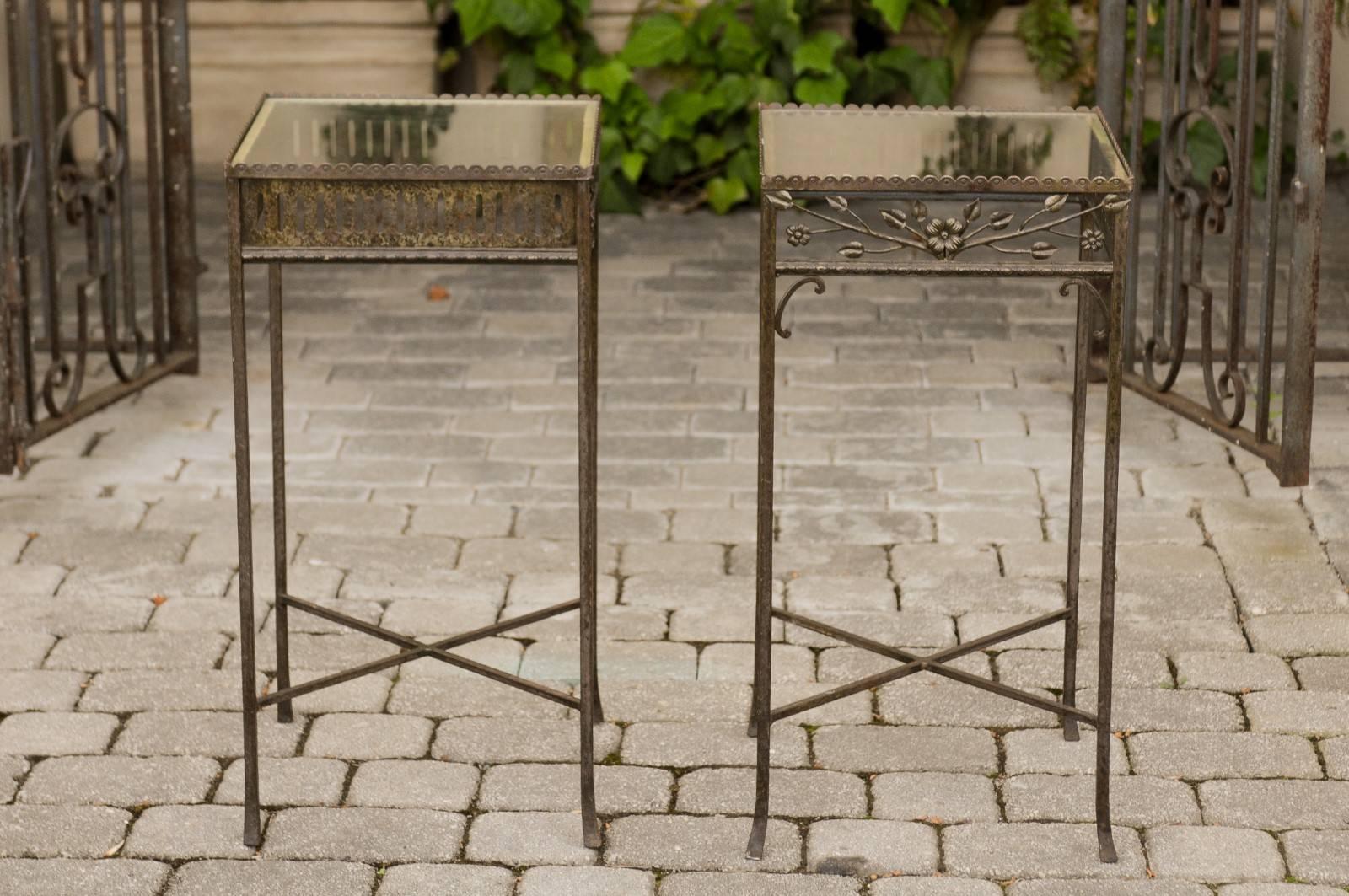 Pair of French Hand-Wrought Iron Side Tables with Floral Motifs, circa 1900 2