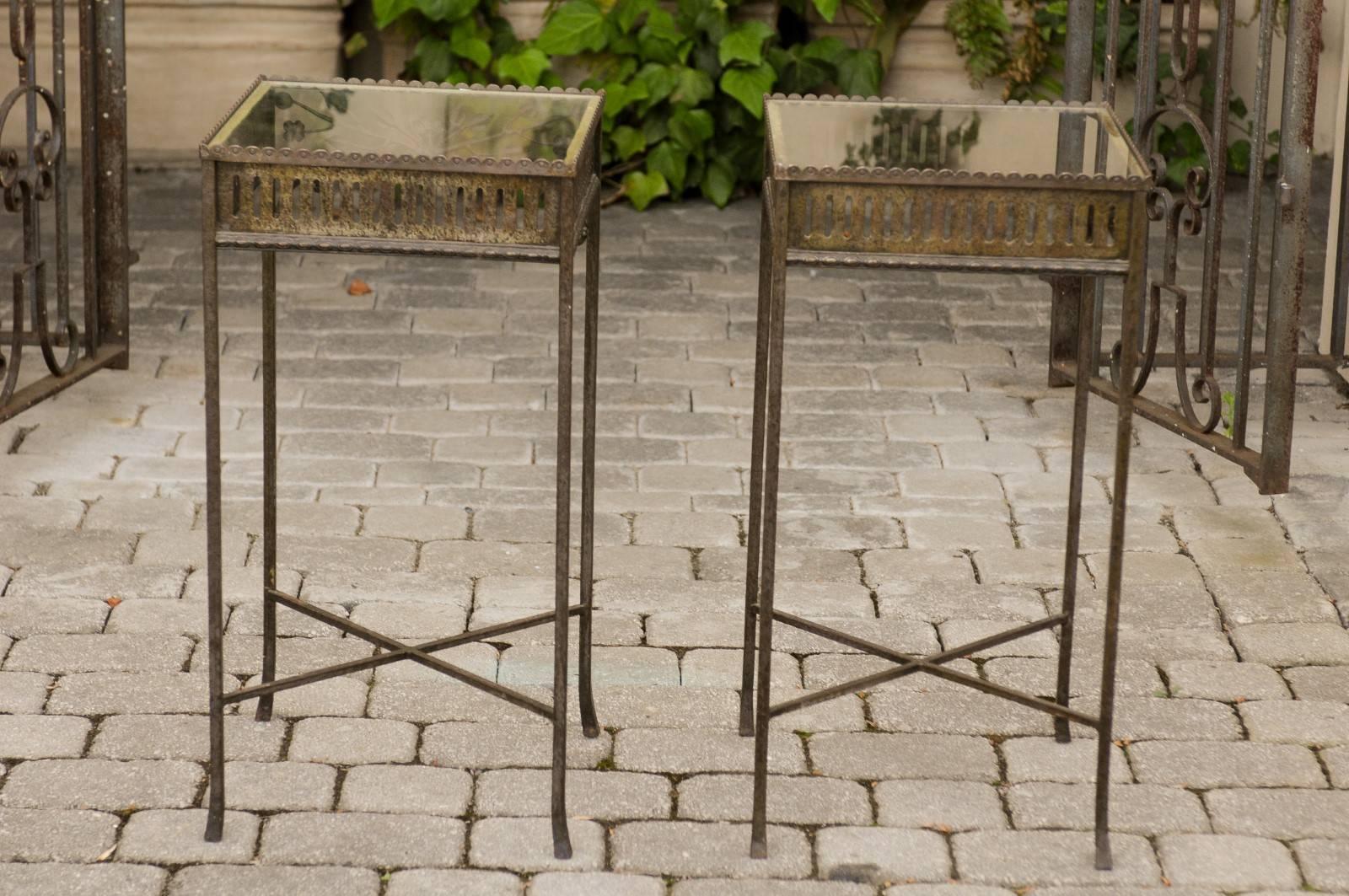 Pair of French Hand-Wrought Iron Side Tables with Floral Motifs, circa 1900 3
