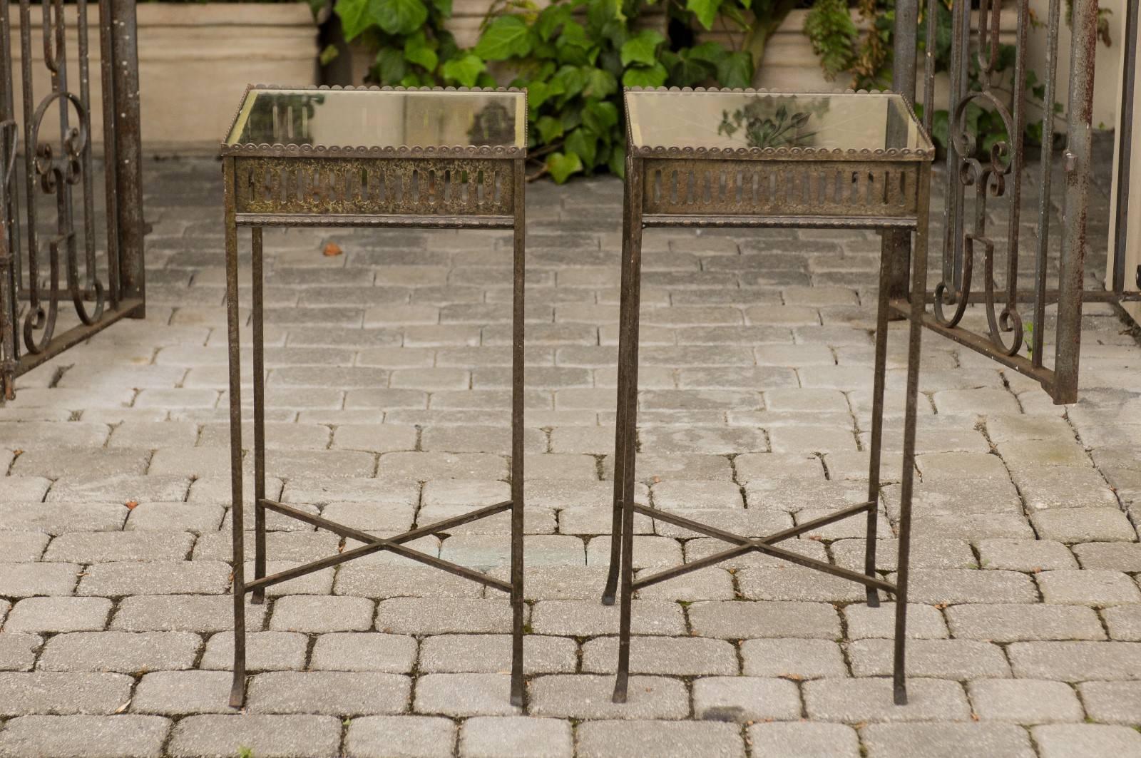 Pair of French Hand-Wrought Iron Side Tables with Floral Motifs, circa 1900 4