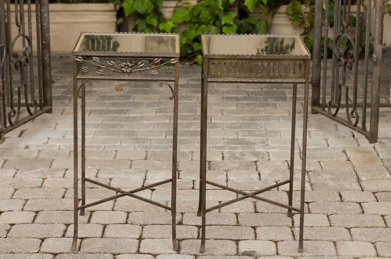 Pair of French Hand-Wrought Iron Side Tables with Floral Motifs, circa 1900 5