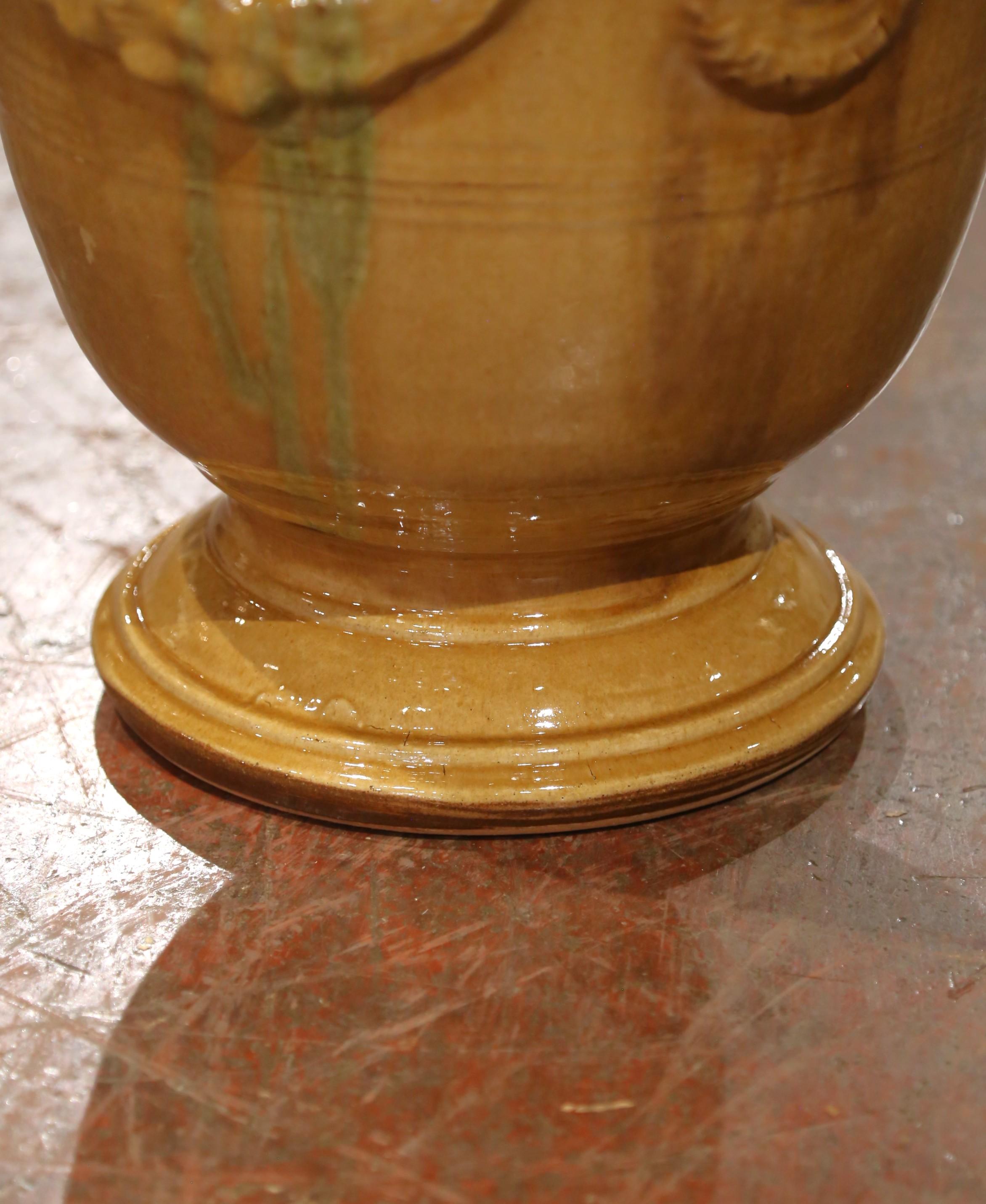 Neoclassical Pair of French Handmade Glazed Terracotta Planters by La Madeleine in Anduze For Sale