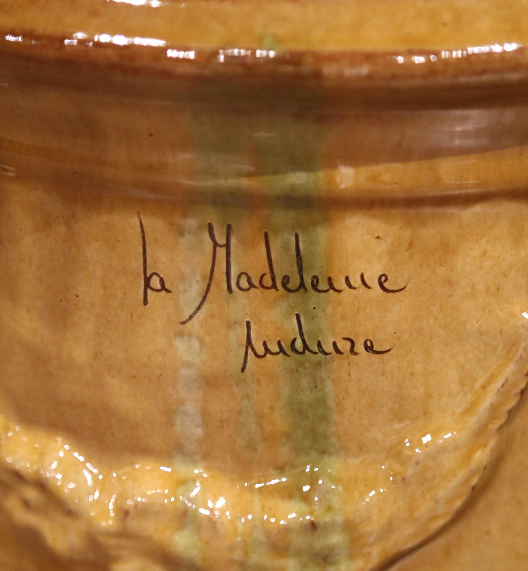 Pair of French Handmade Glazed Terracotta Planters by La Madeleine in Anduze For Sale 3