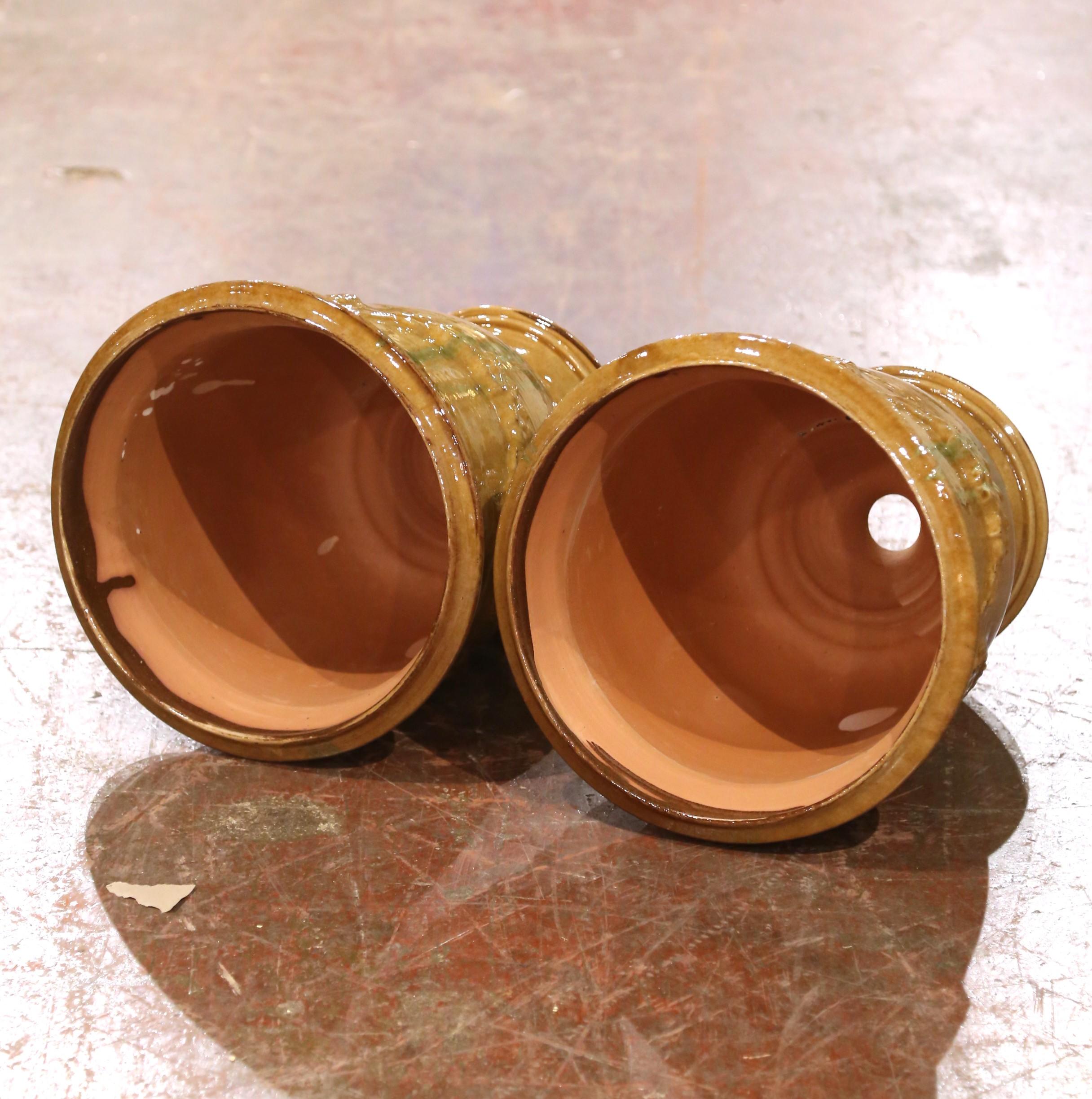 Pair of French Handmade Glazed Terracotta Planters by La Madeleine in Anduze For Sale 4