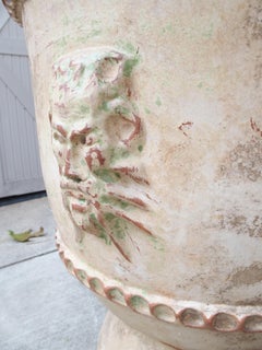 Pair of French Handmade Terracotta Anduze Planters with Satyre Masks