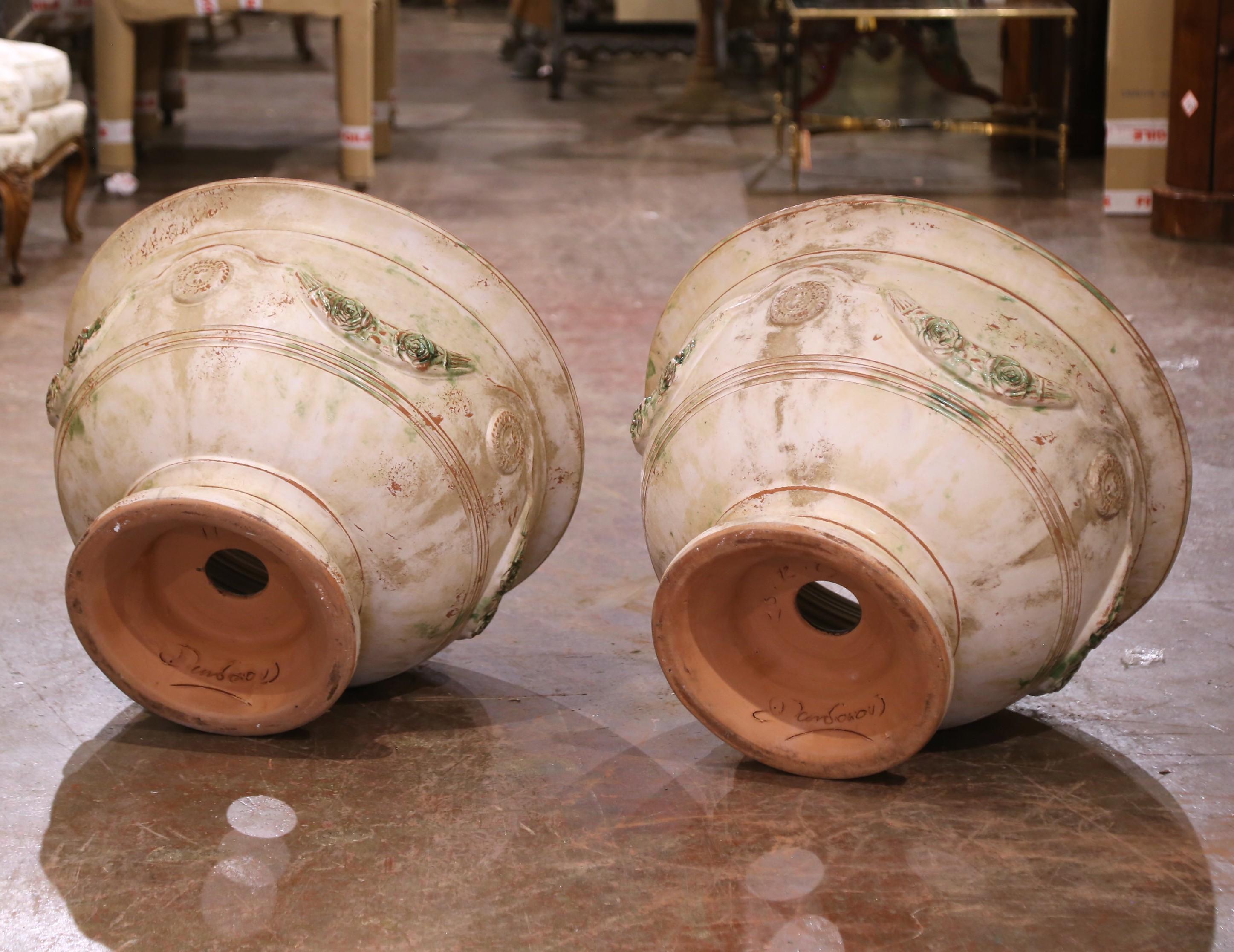 Pair of French Handmade Terracotta Bowl Urn Planters by La Madeleine in Anduze en vente 3