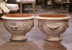 Pair of French Handmade Terracotta Bowl Urn Planters from Anduze