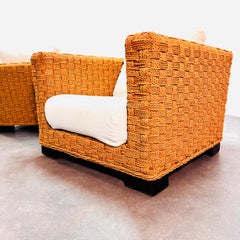 Paire de fauteuils français tissés à l'ourlet par Audoux et Minet pour Ligne Roset