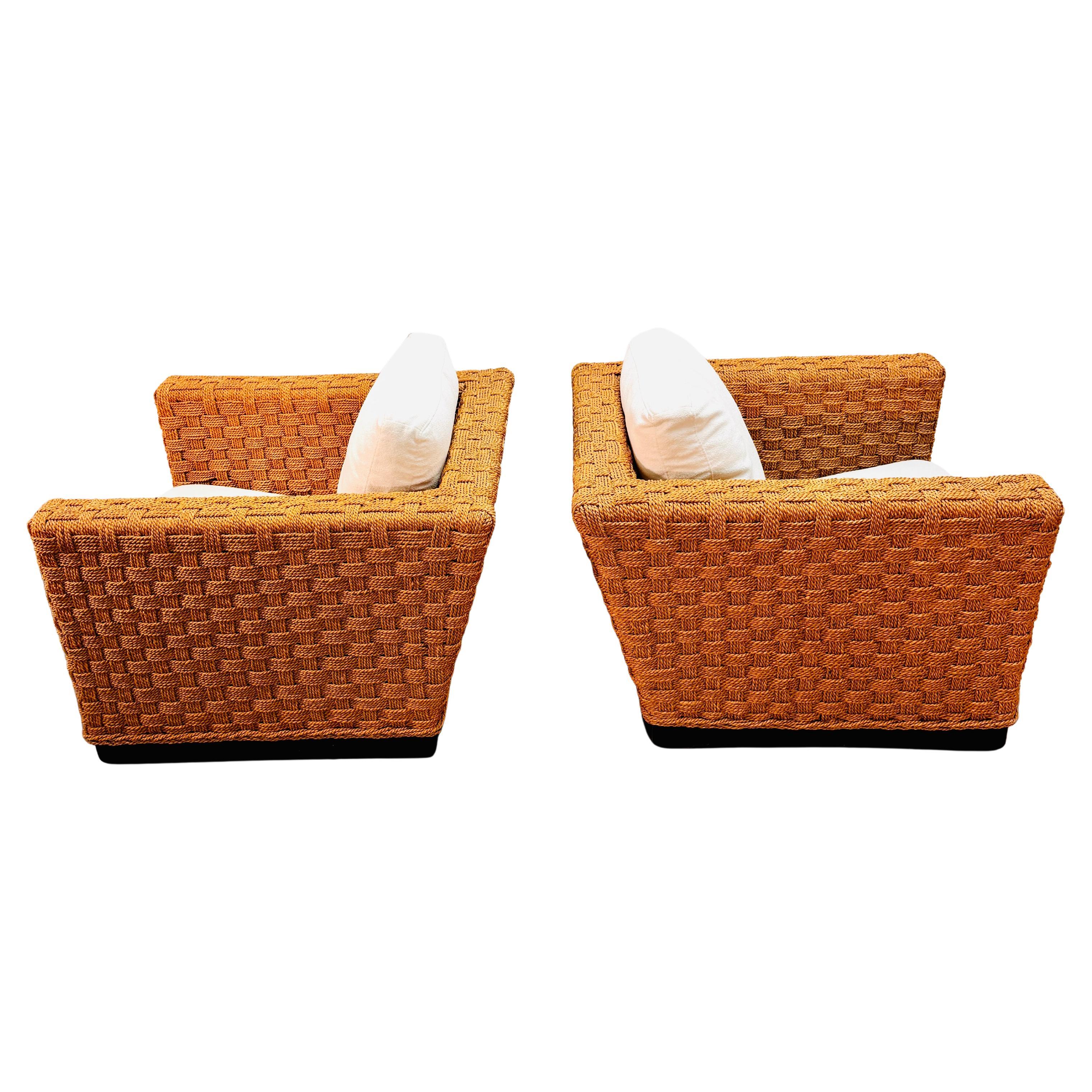 Pair of French Hemp Woven Armchairs by Audoux et Minet for Ligne Roset