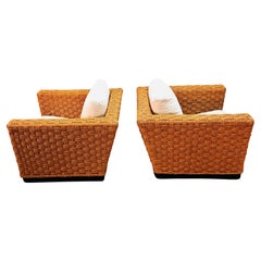 Pair of French Hemp Woven Armchairs by Audoux et Minet for Ligne Roset