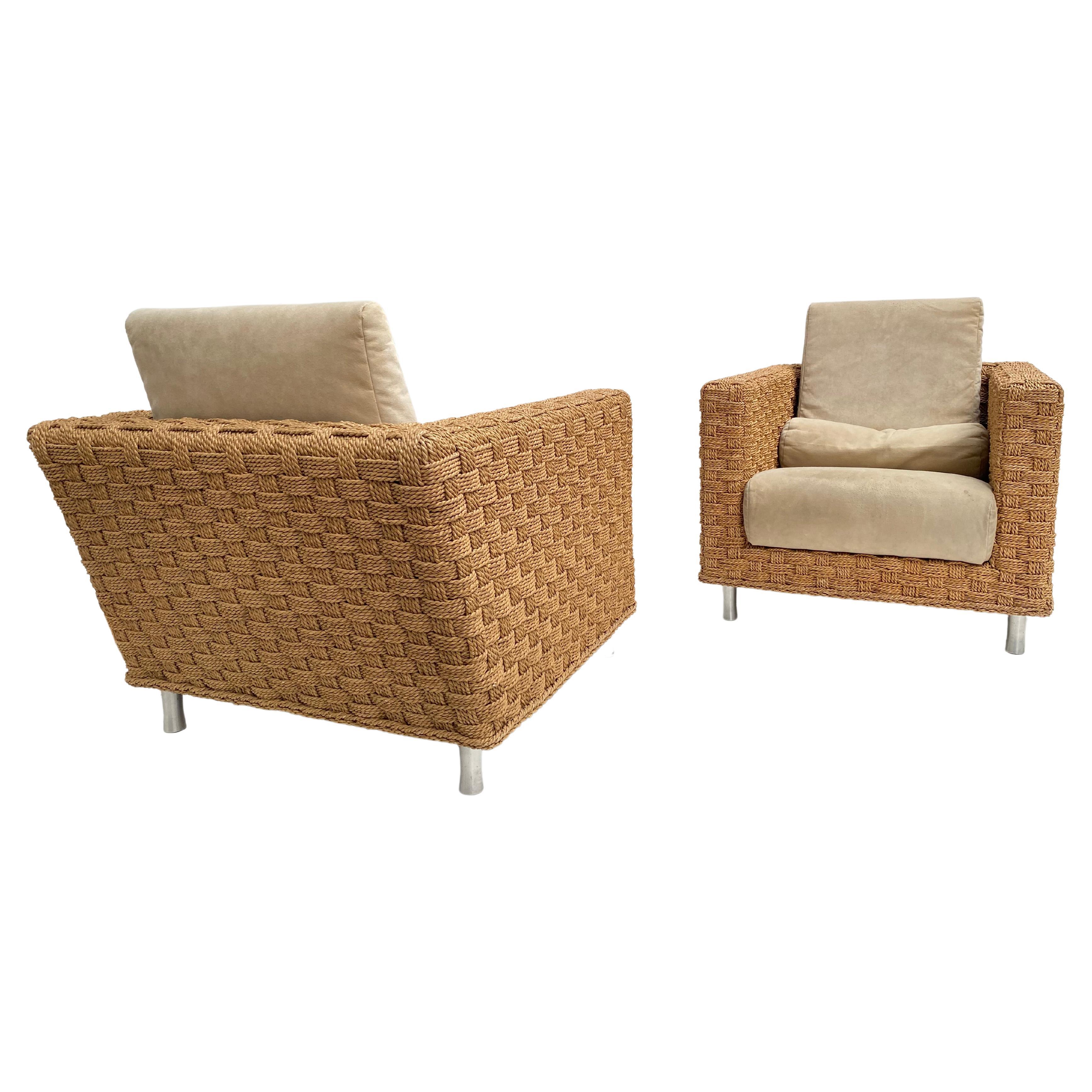 Pair of French Hemp Woven "Wicky' Armchairs by Didier Gomez for Ligne Roset