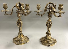 Pair of French Henry Dasson et Cie Gilt Bronze Three-Light Candelabra circa 1892