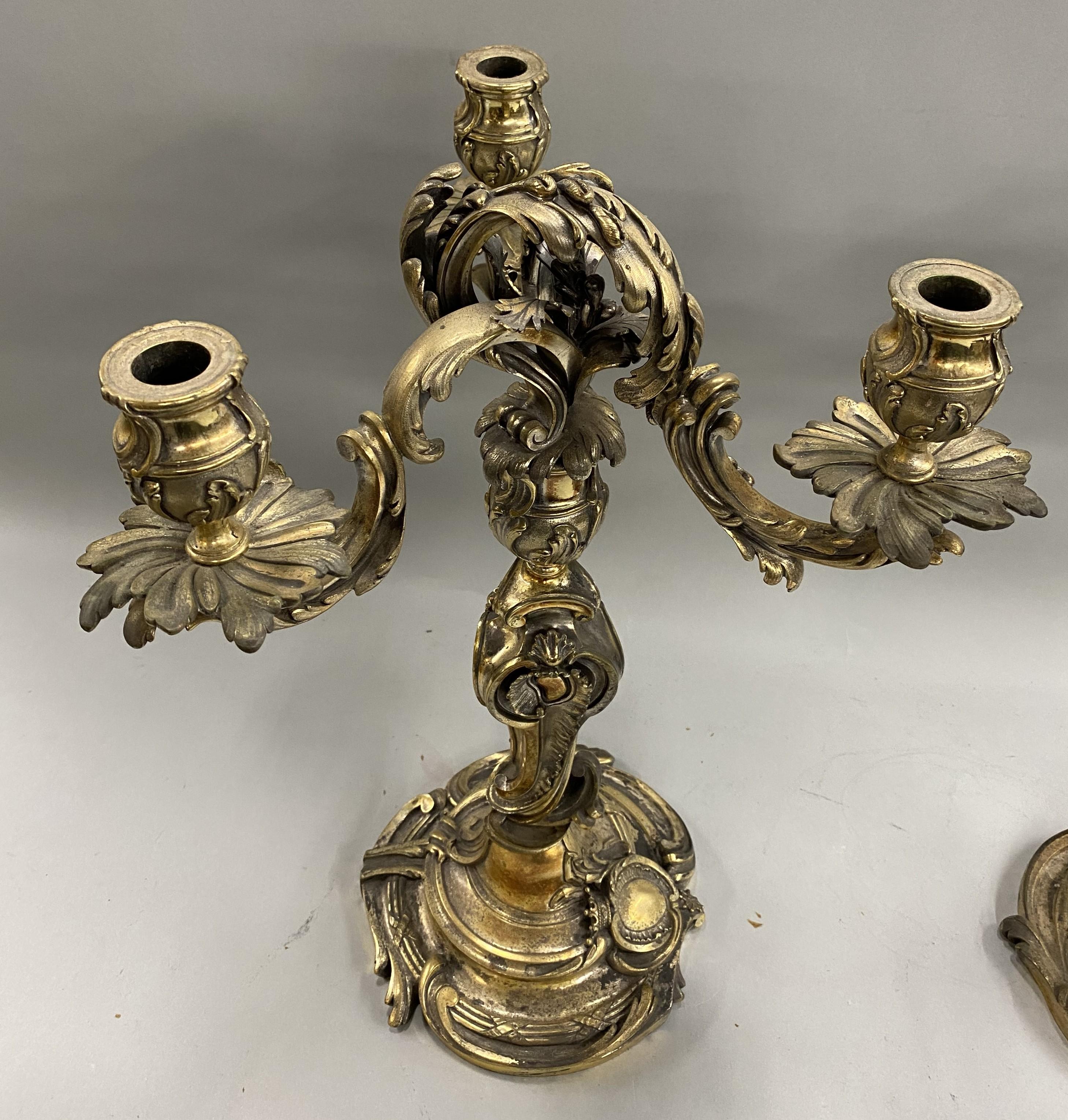 Pair of French Henry Dasson et Cie Gilt Bronze Three-Light Candelabra circa 1892 In Good Condition For Sale In Milford, NH