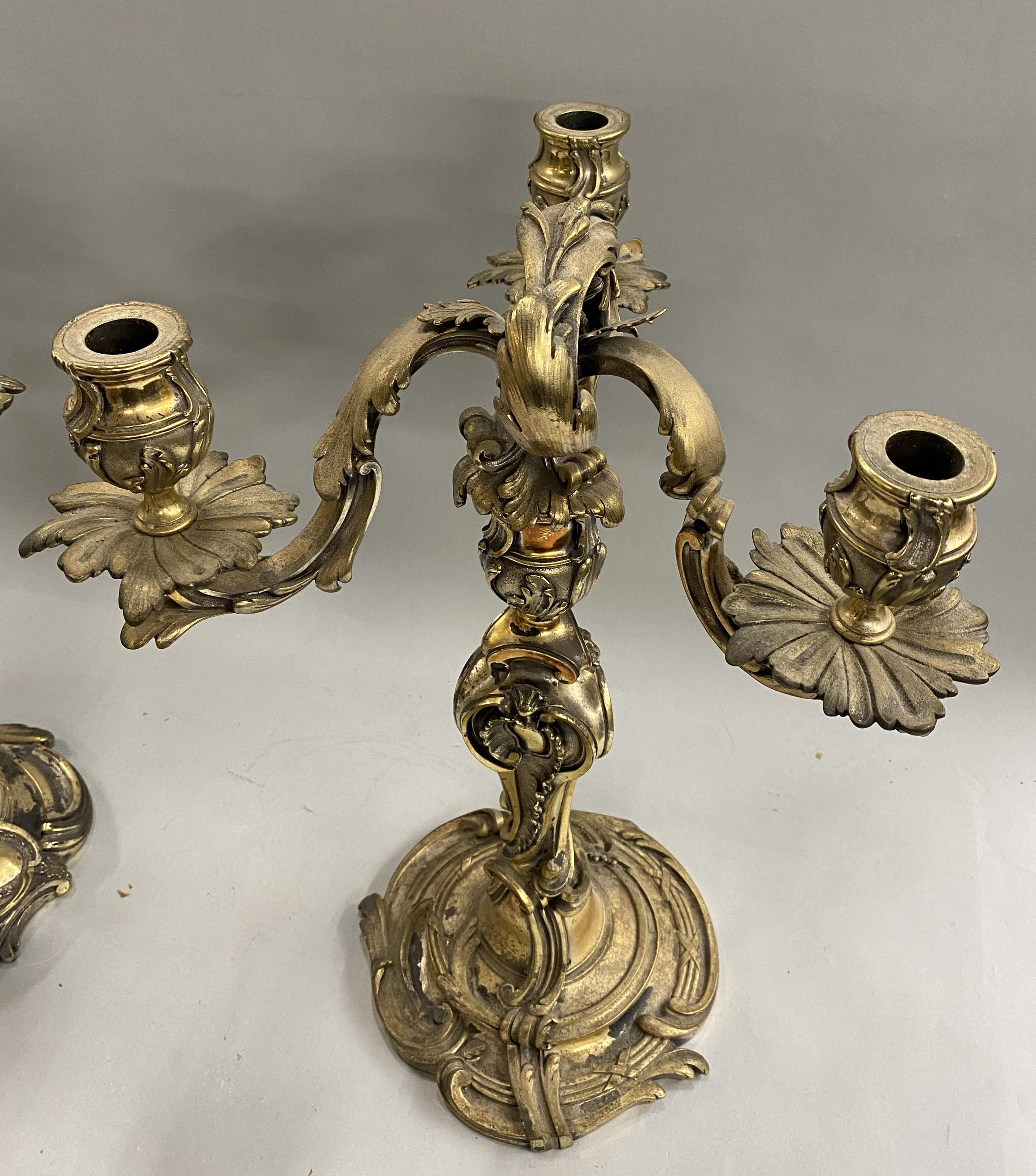 Late 19th Century Pair of French Henry Dasson et Cie Gilt Bronze Three-Light Candelabra circa 1892 For Sale